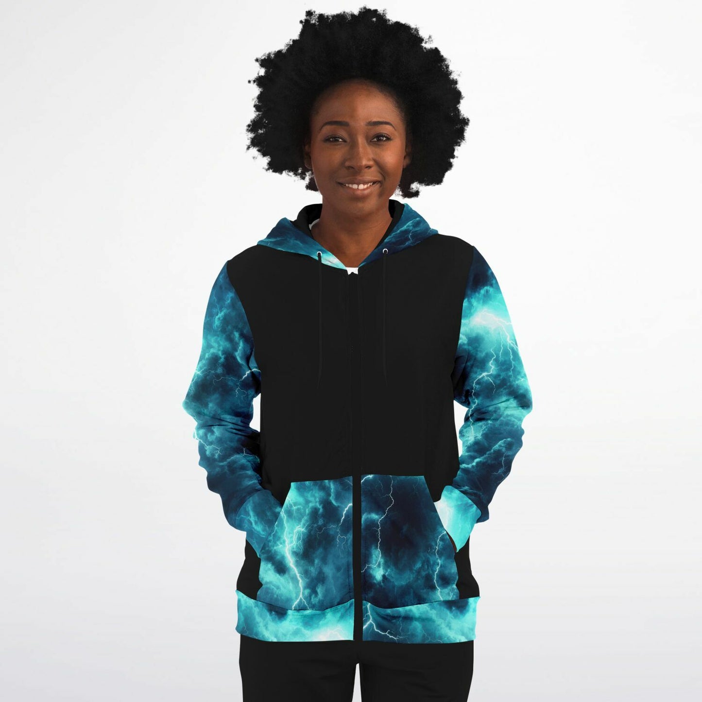 Turquoise Lightning Fashion Zip-Up Hoodie -