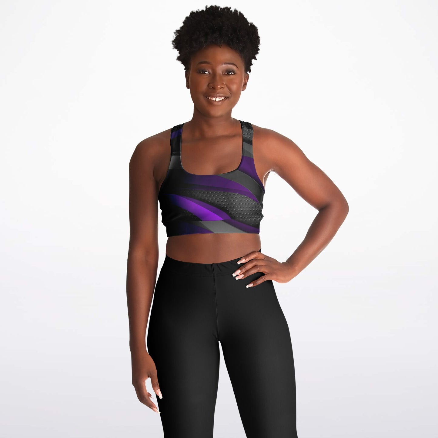 Dark Gray with Purple Padded Sports Bra