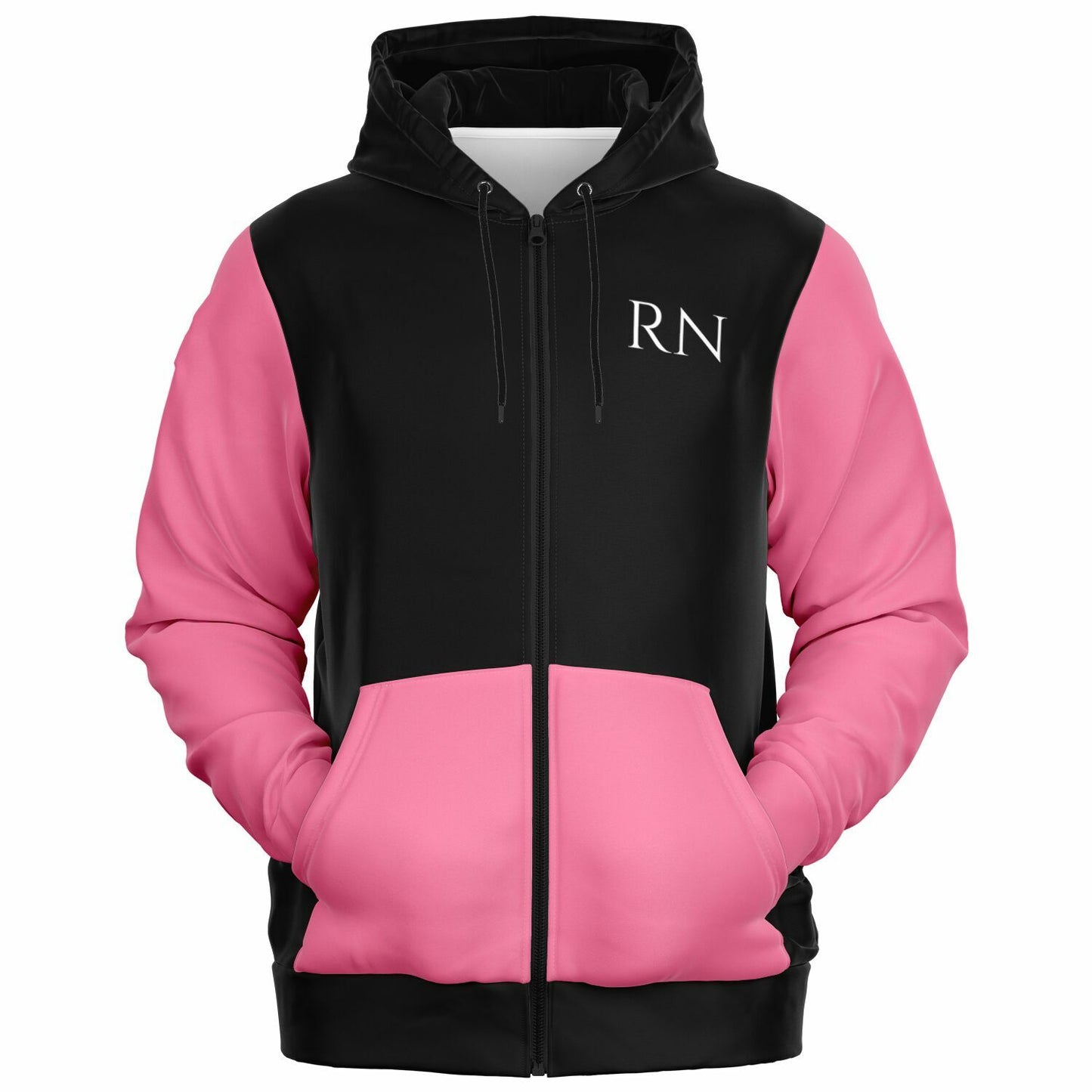 RN, CVICU, Nursing, Fashion Zip-Up Hoodie - Black and Pink