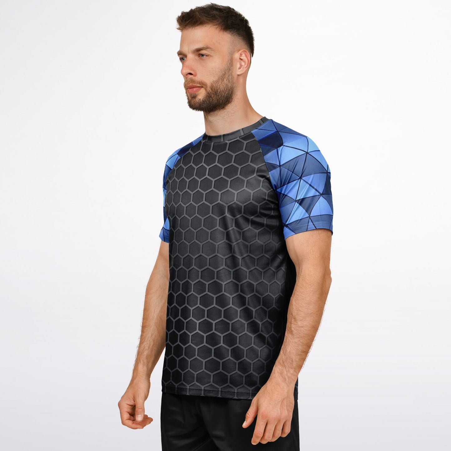 Hex -carbon with Blue diamond sleeves, Men's active wear jersey -