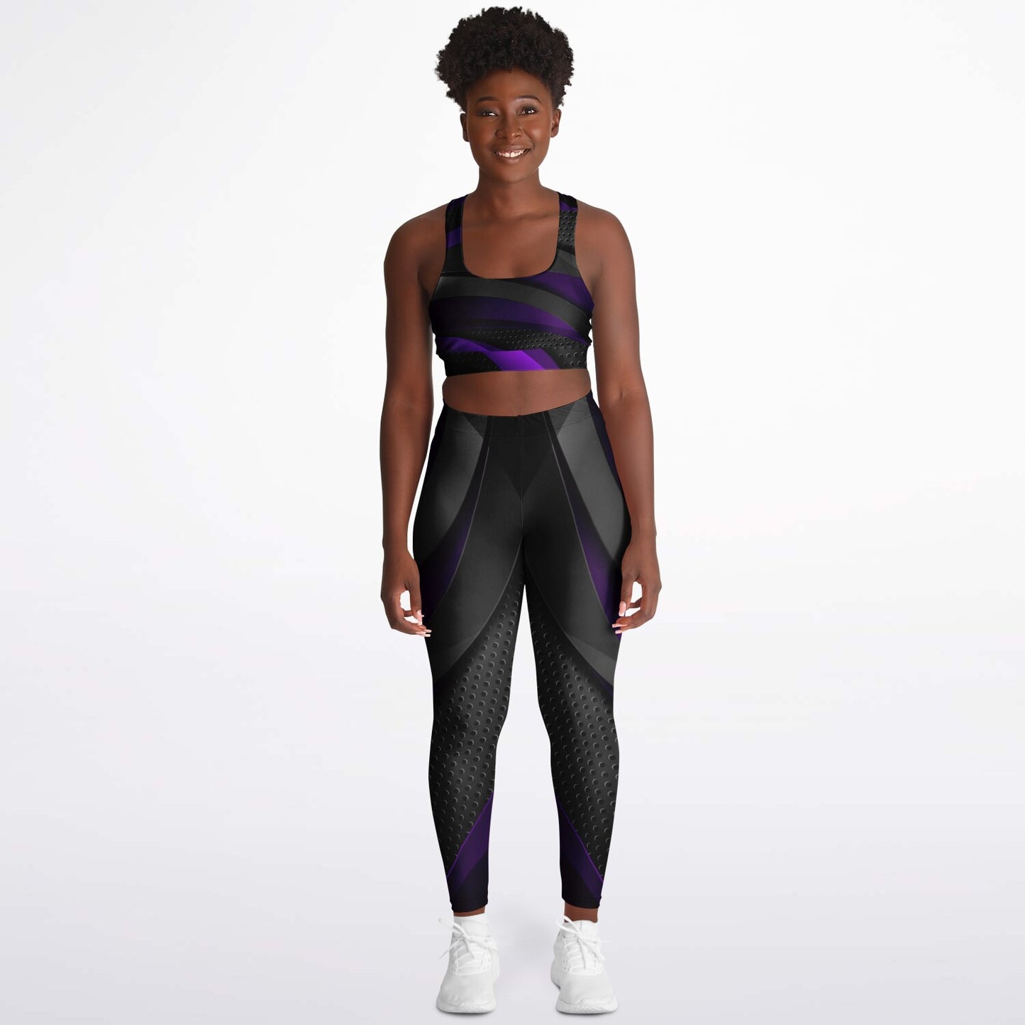 Dark Gray with Purple Padded Sports Bra & Leggings -