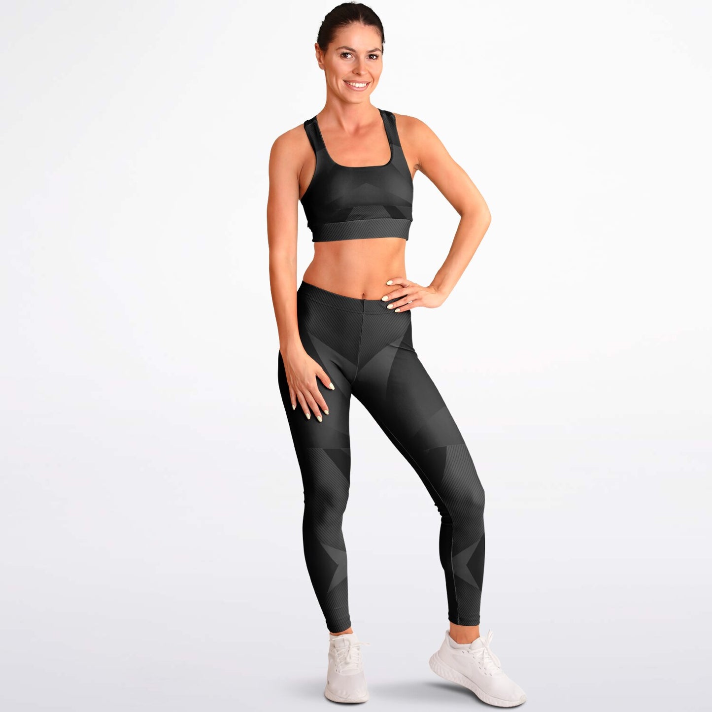 Black carbon Arrow Padded Sports Bra & Leggings -