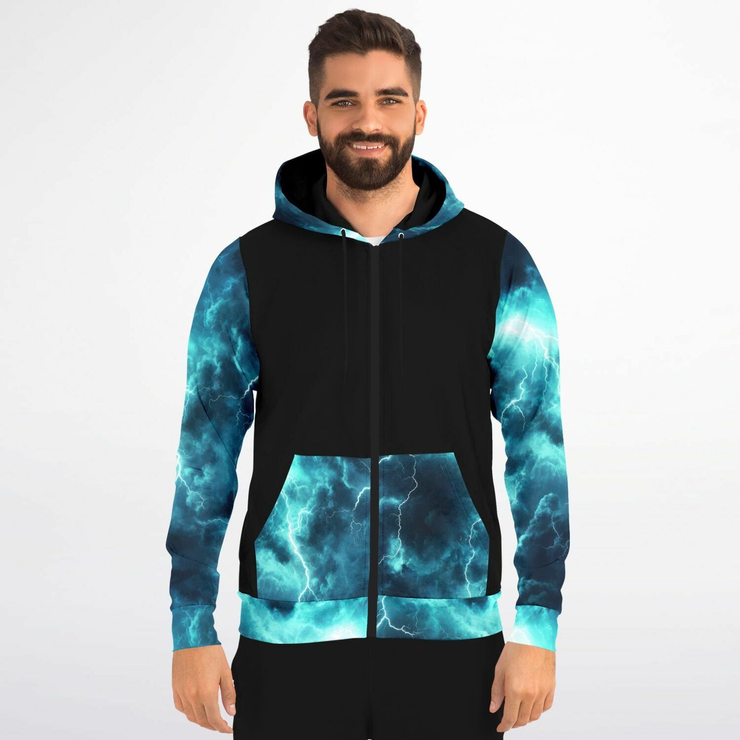 Turquoise Lightning Fashion Zip-Up Hoodie -