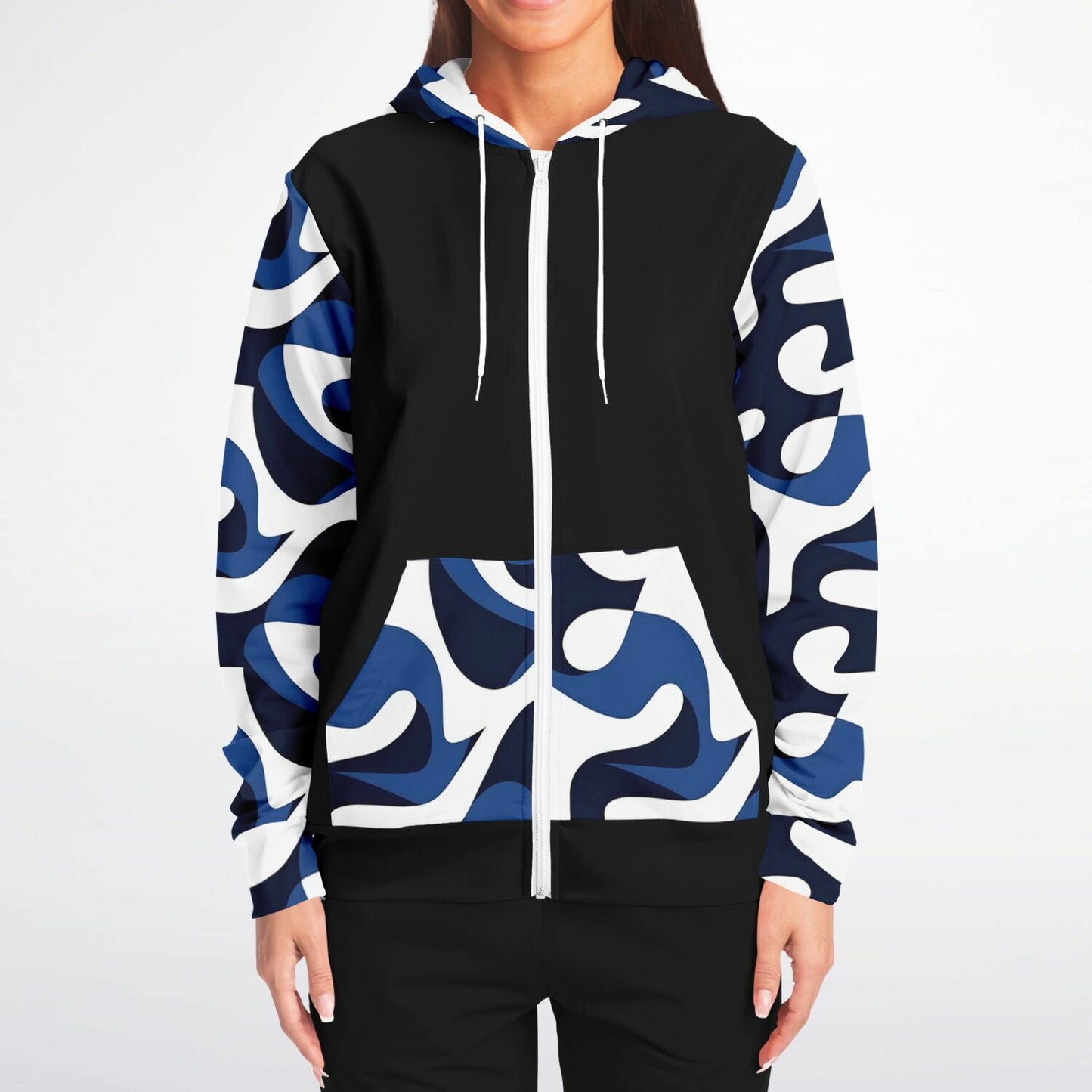 Blue and white Zip-Up Hoodie - AOP