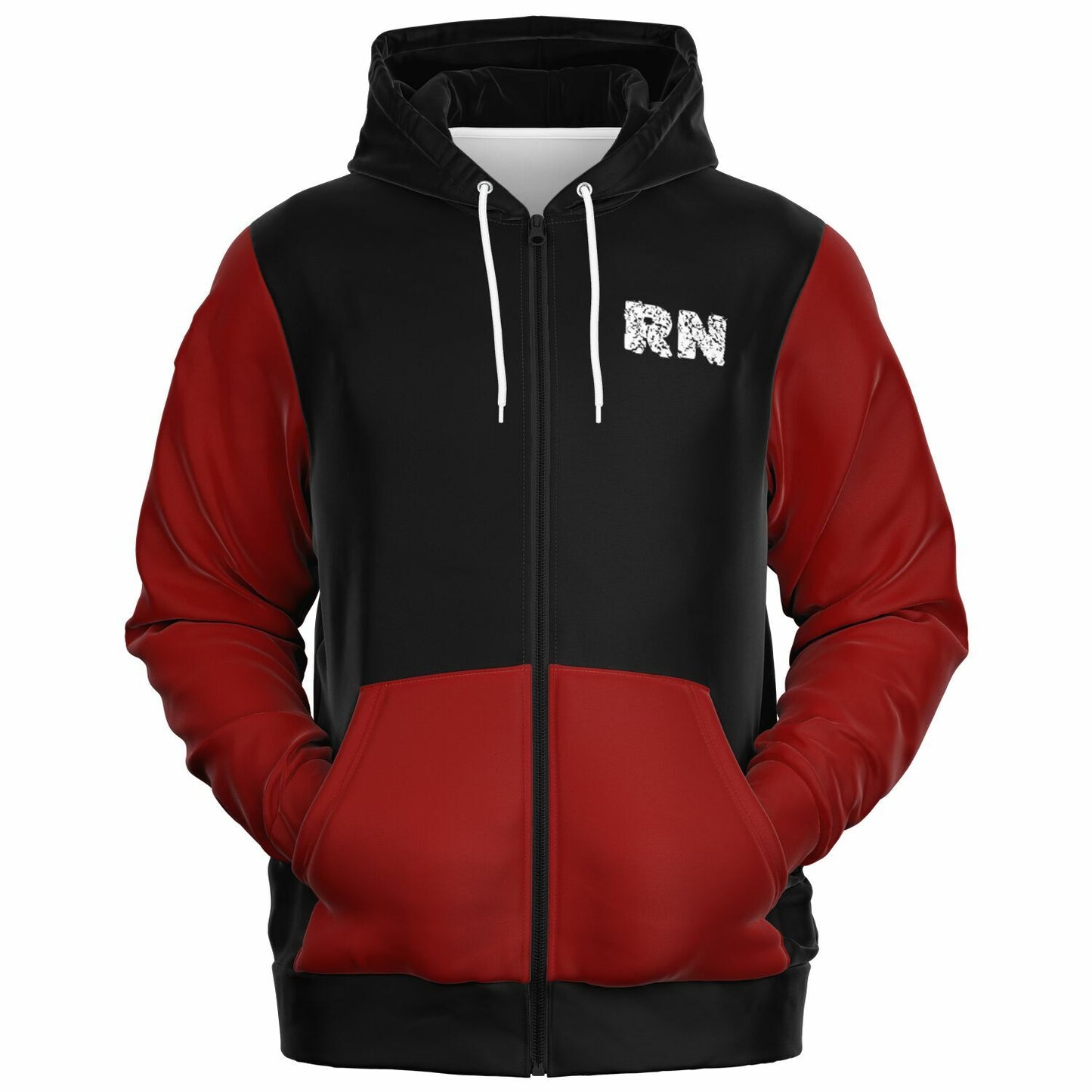 Emergency RN, US Flag, Fashion Zip-Up Hoodie Red