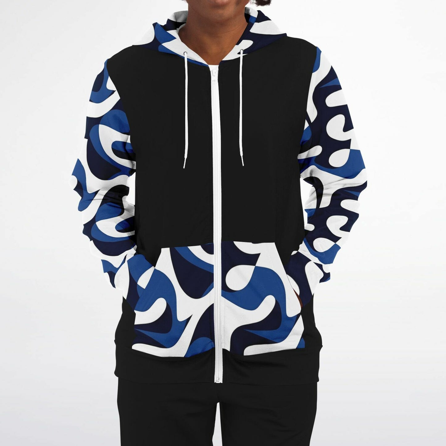 Blue and white Zip-Up Hoodie - AOP