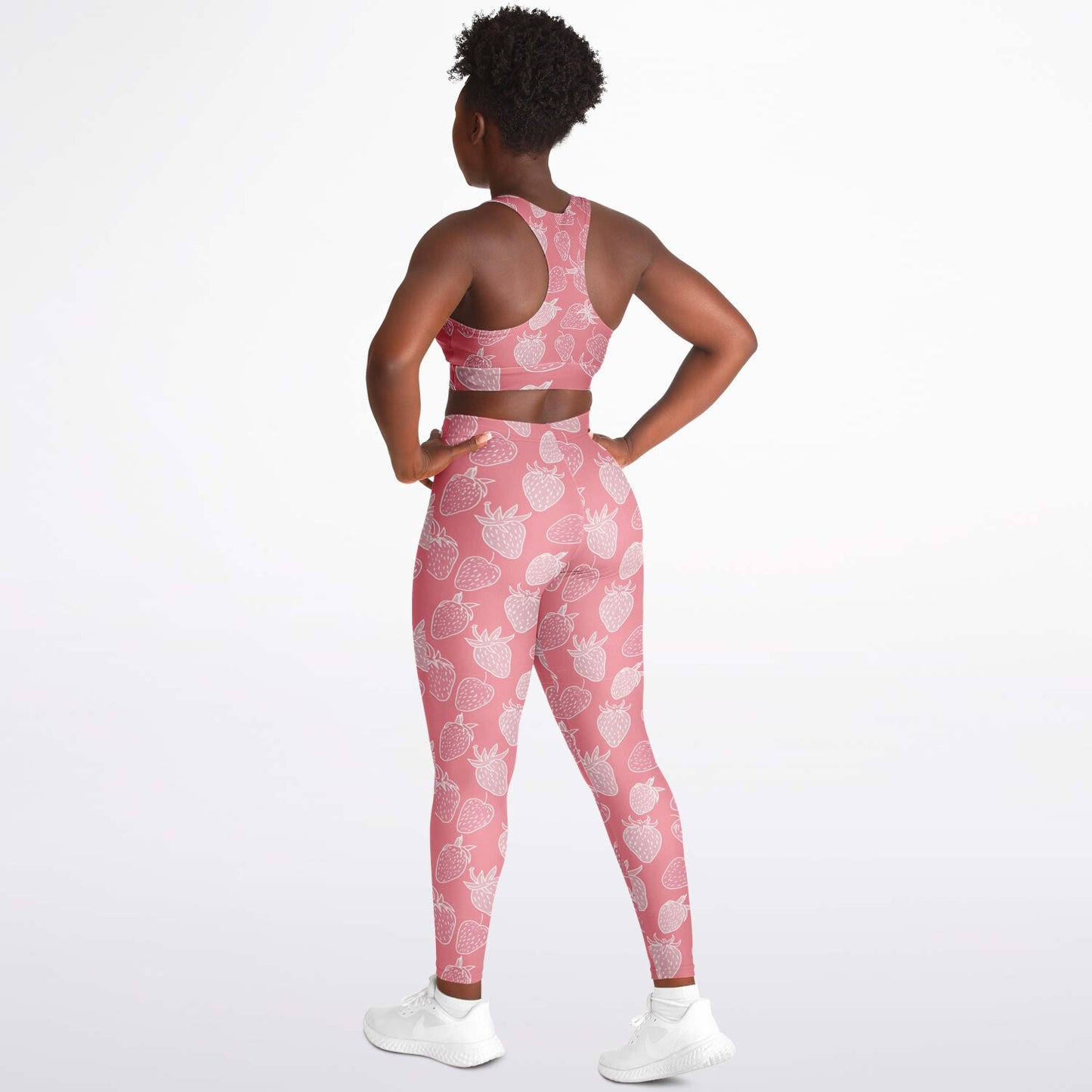 Pink Strawberry Padded Sports Bra & Leggings - AOP