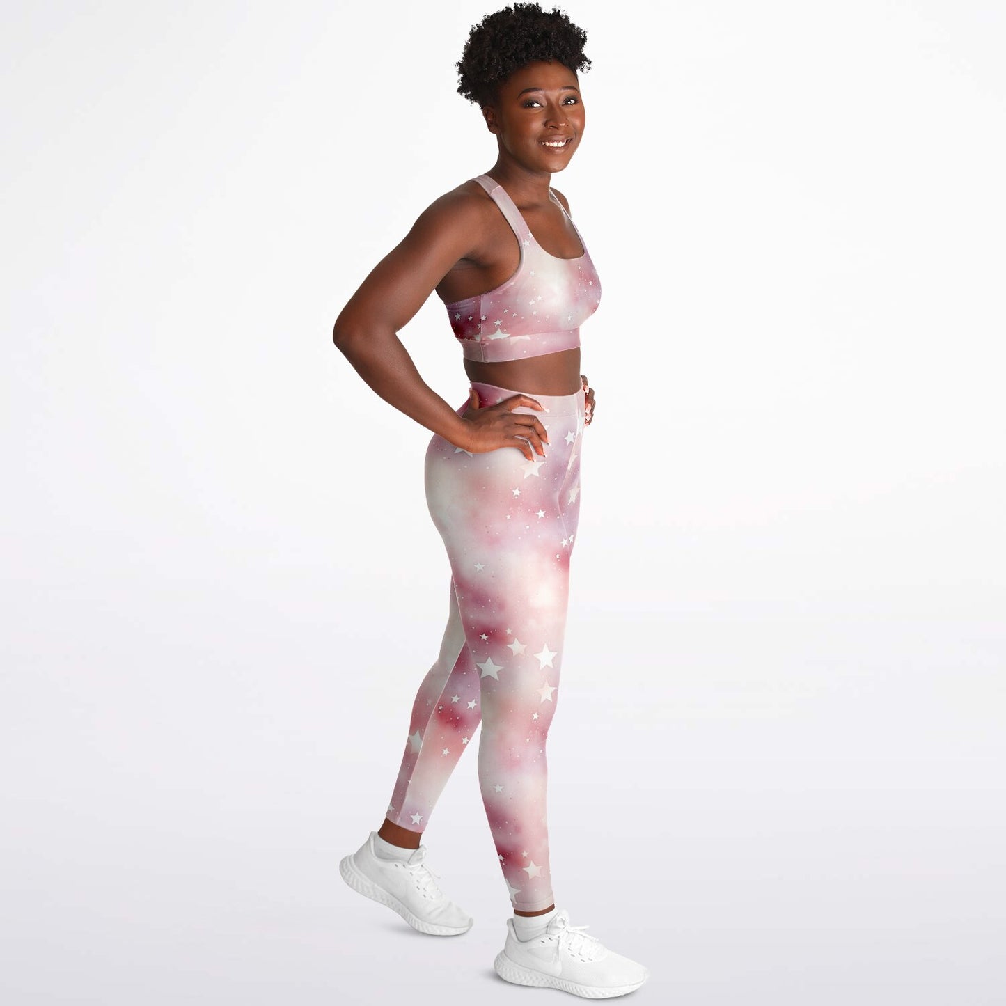 Pink stars Padded Sports Bra & Leggings - AOP