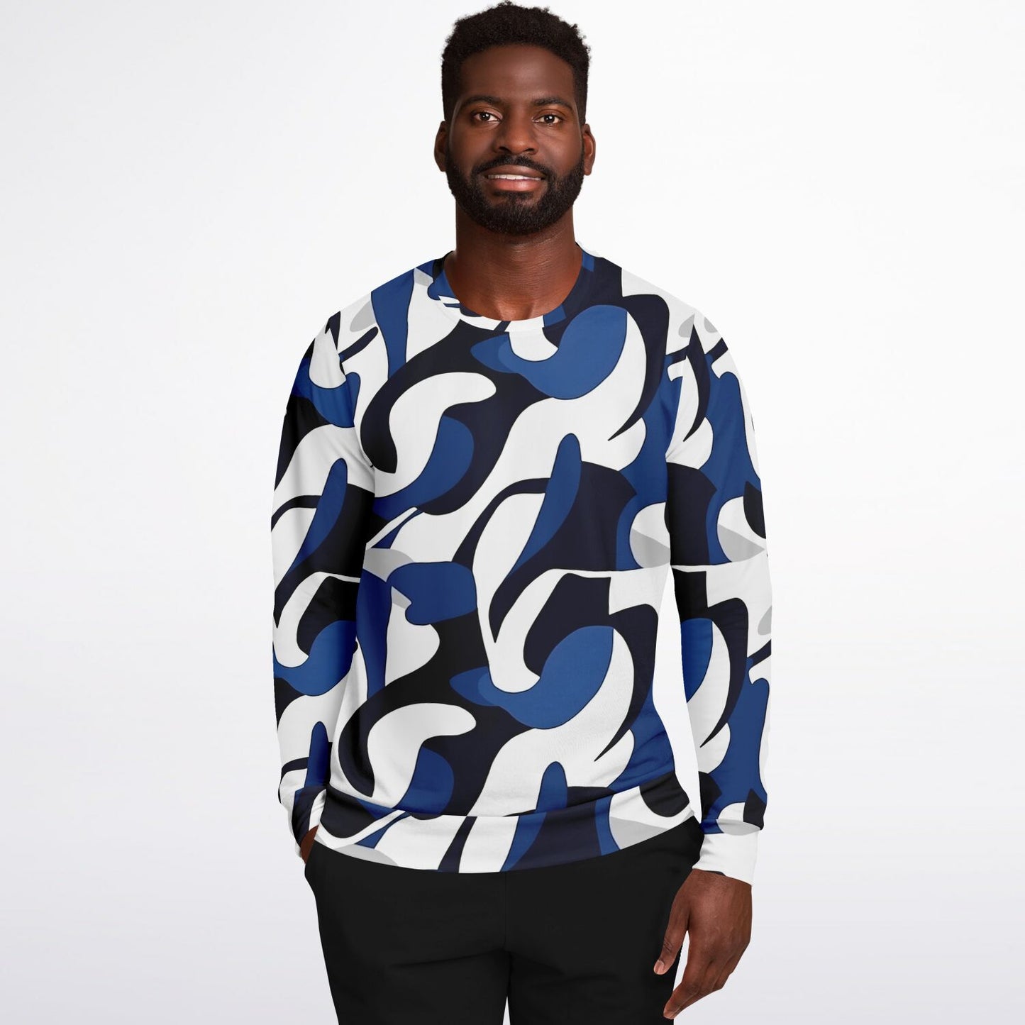 Blue with white and black crew Sweatshirt - AOP