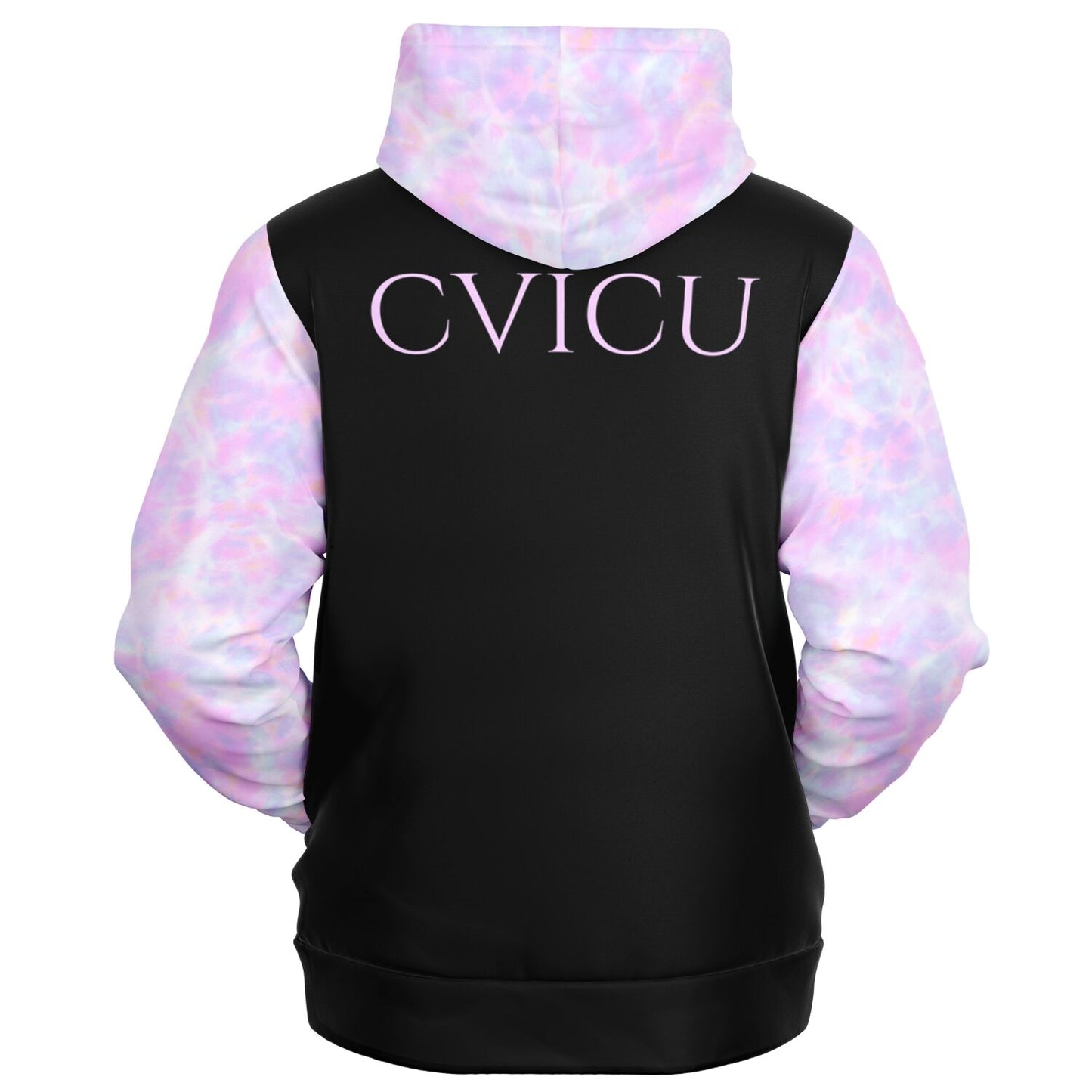CVICU, RN, Nurse Fashion Zip-Up Hoodie - Black, purple and light blue sleeves copy
