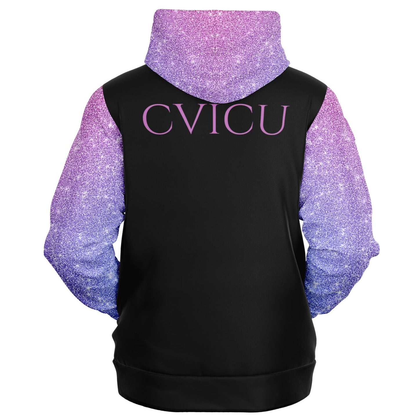CVICU, RN, Nurse Fashion Zip-Up Hoodie - Black, purple and pink
