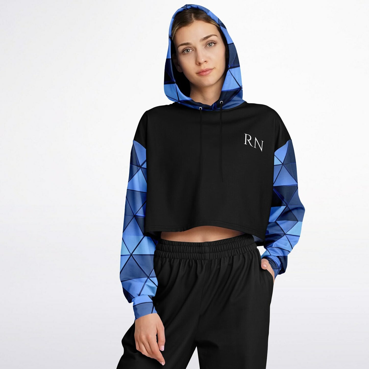 MICU, RN, Blue diamond Fashion Crop Hoodie - AOP