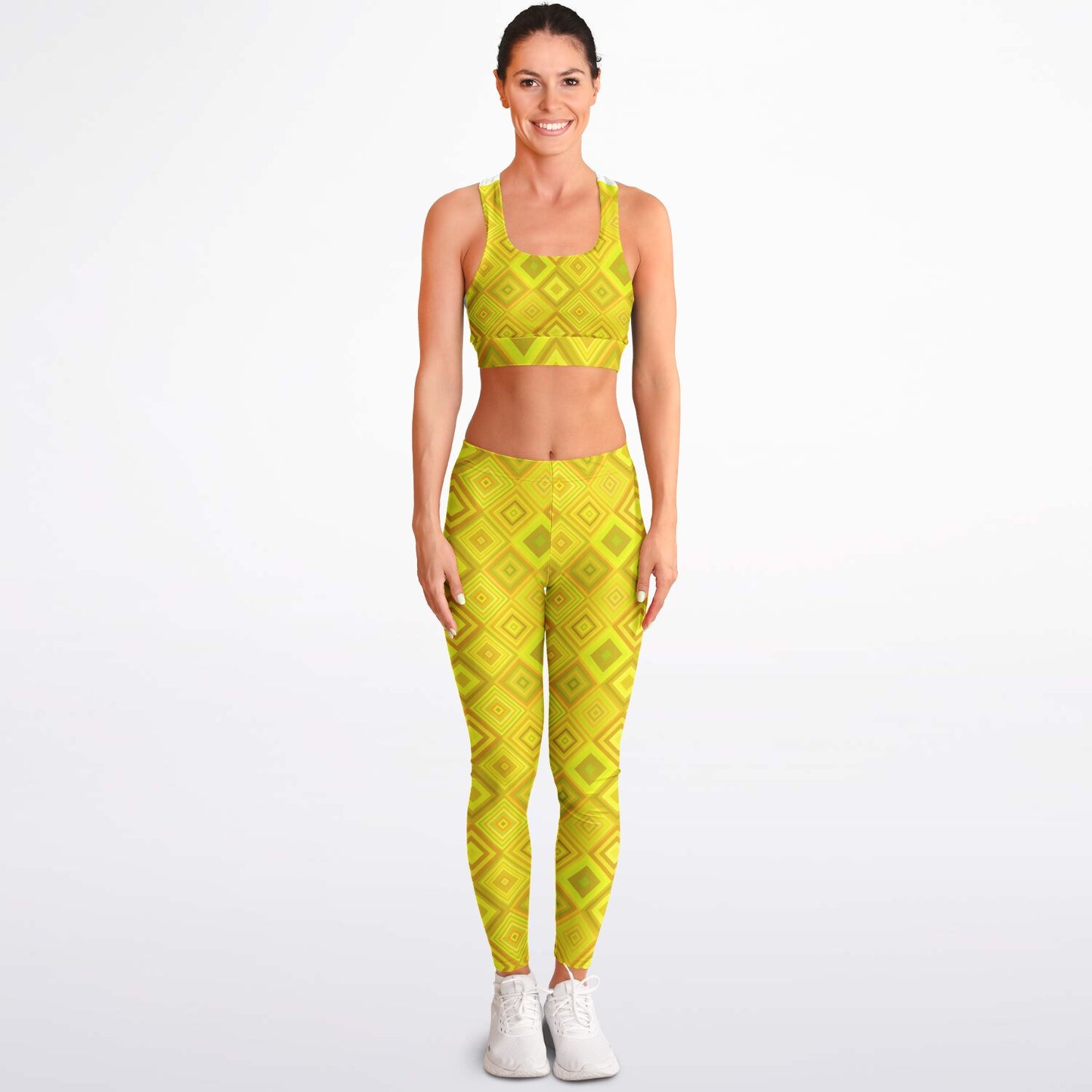 Yellow Diamonds Padded Sports Bra & Leggings - AOP