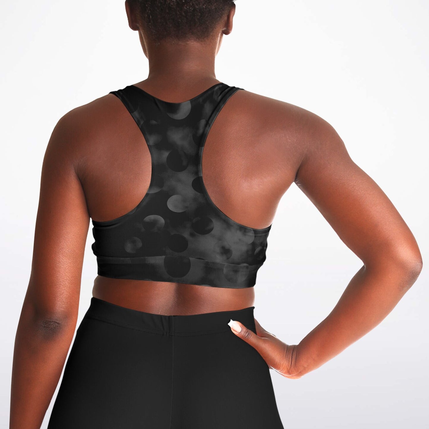 Black polka dot's Padded Sports Bra - AOP