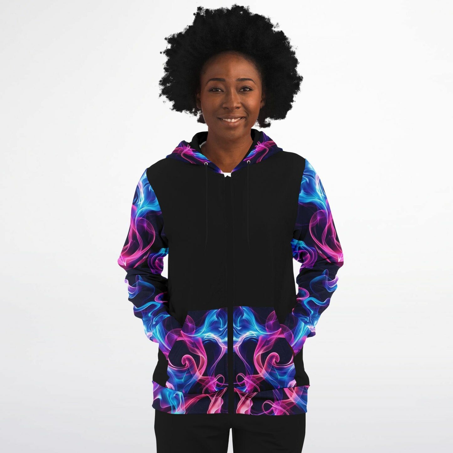 Neon smoke 1 Fashion Zip-Up Hoodie - Black
