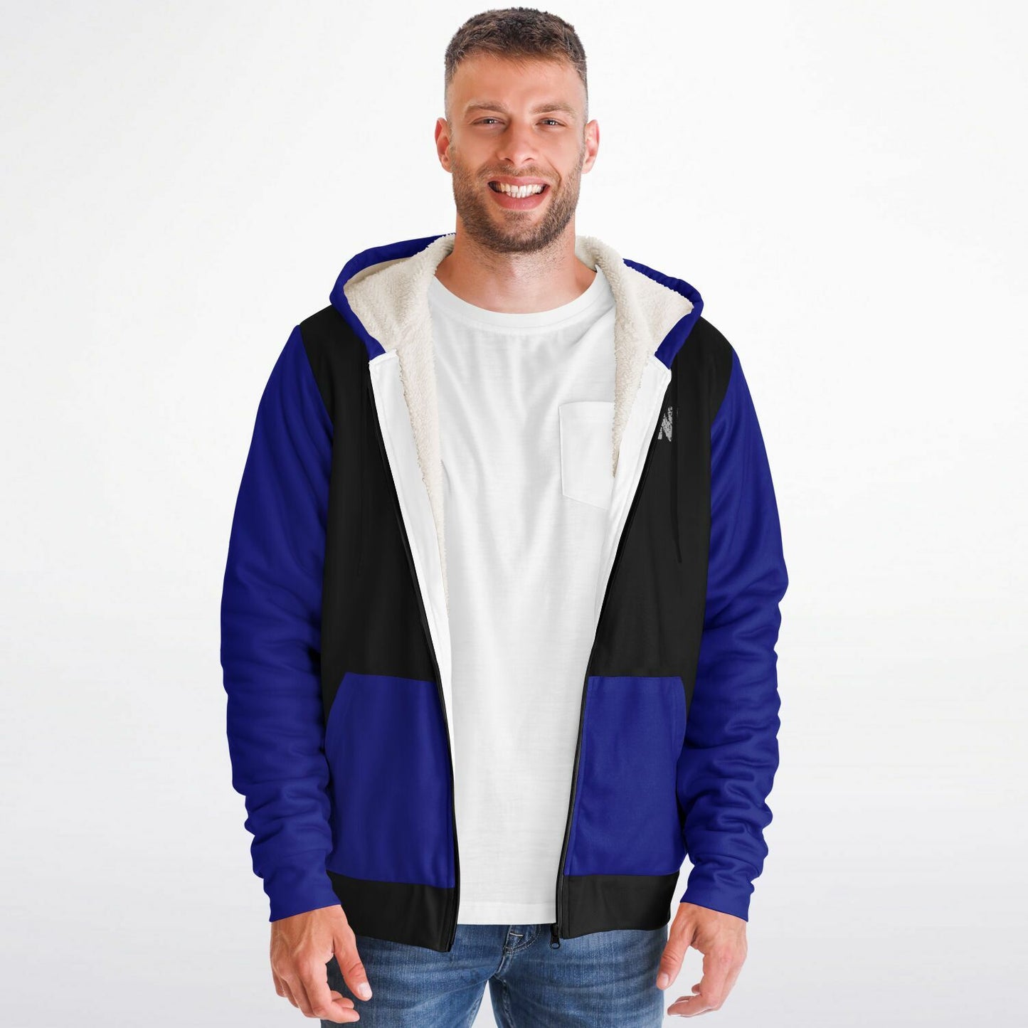 Nurse with US flag, Black and Blue Microfleece Zip-hoodie -