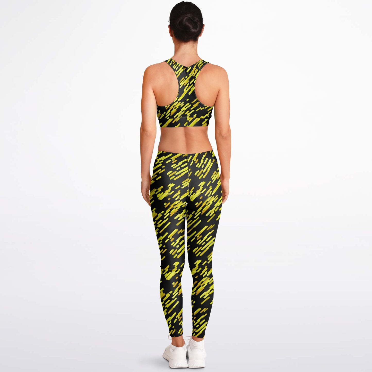 Yellow black Padded Sports Bra & Leggings - AOP