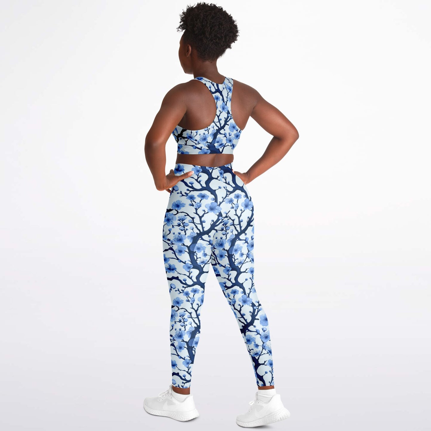 White with blue poplar tree Padded Sports Bra & Leggings - AOP