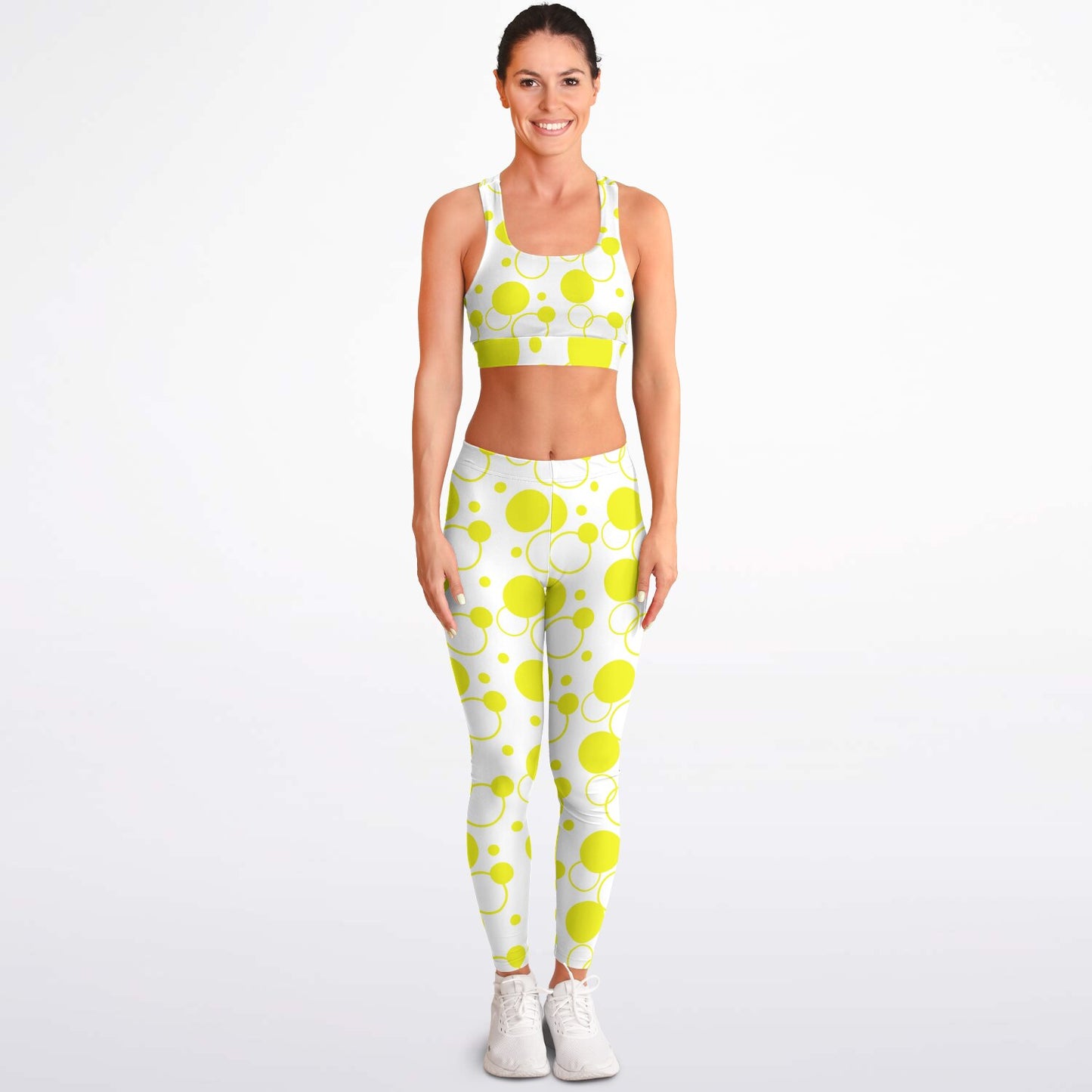 Yellow polka dots Padded Sports Bra & Leggings - AOP D1