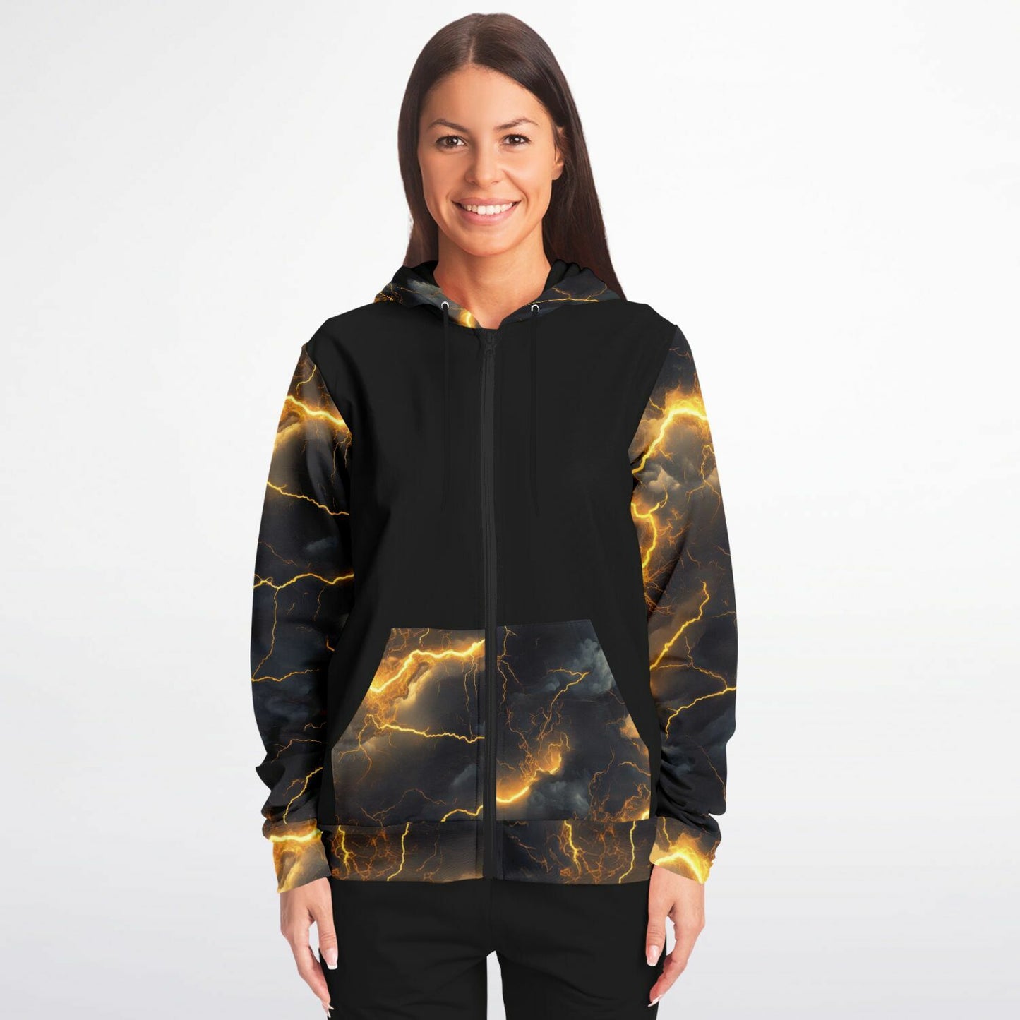Gold Lightning Fashion Zip-Up Hoodie -