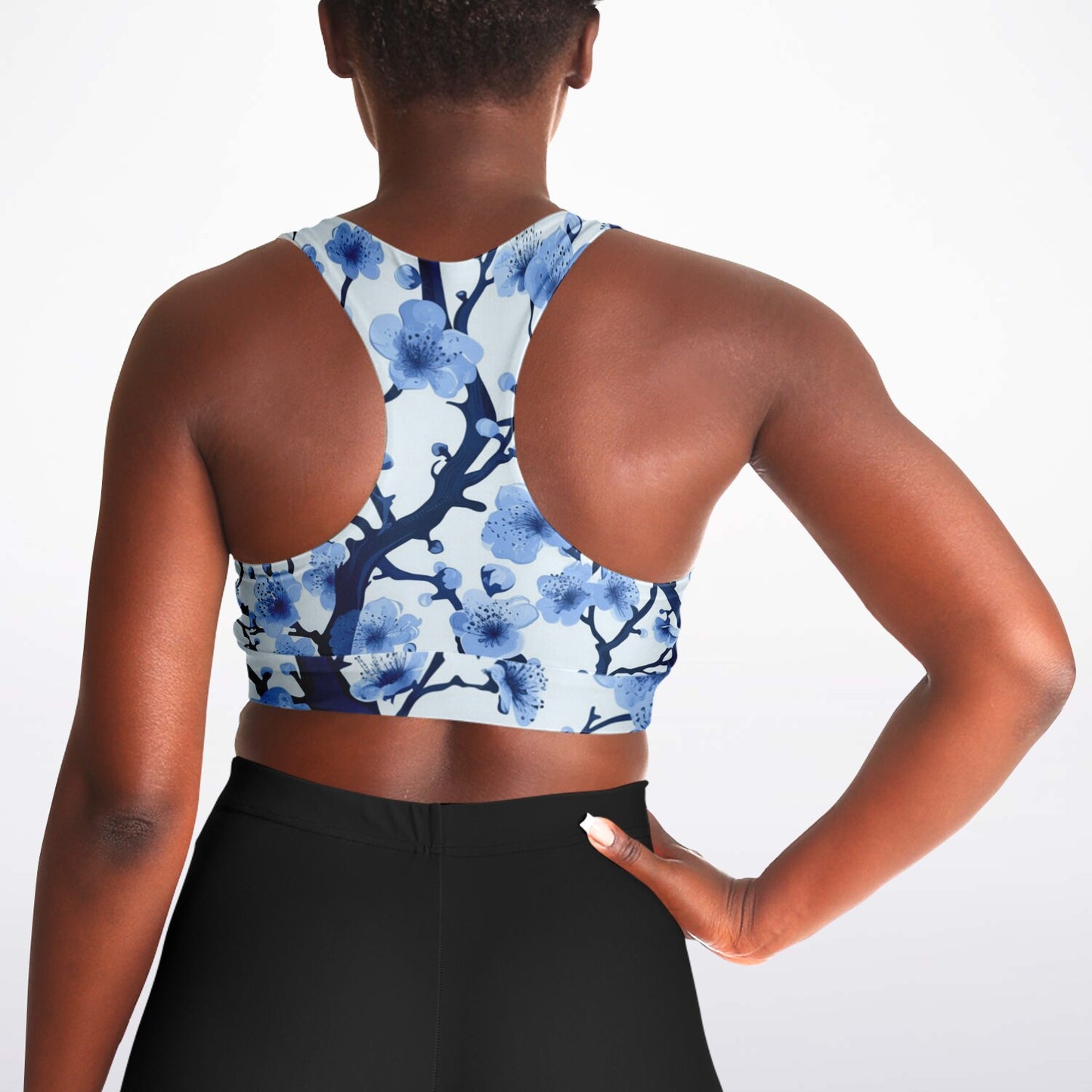 White with Blue polar tree Padded Sports Bra - AOP
