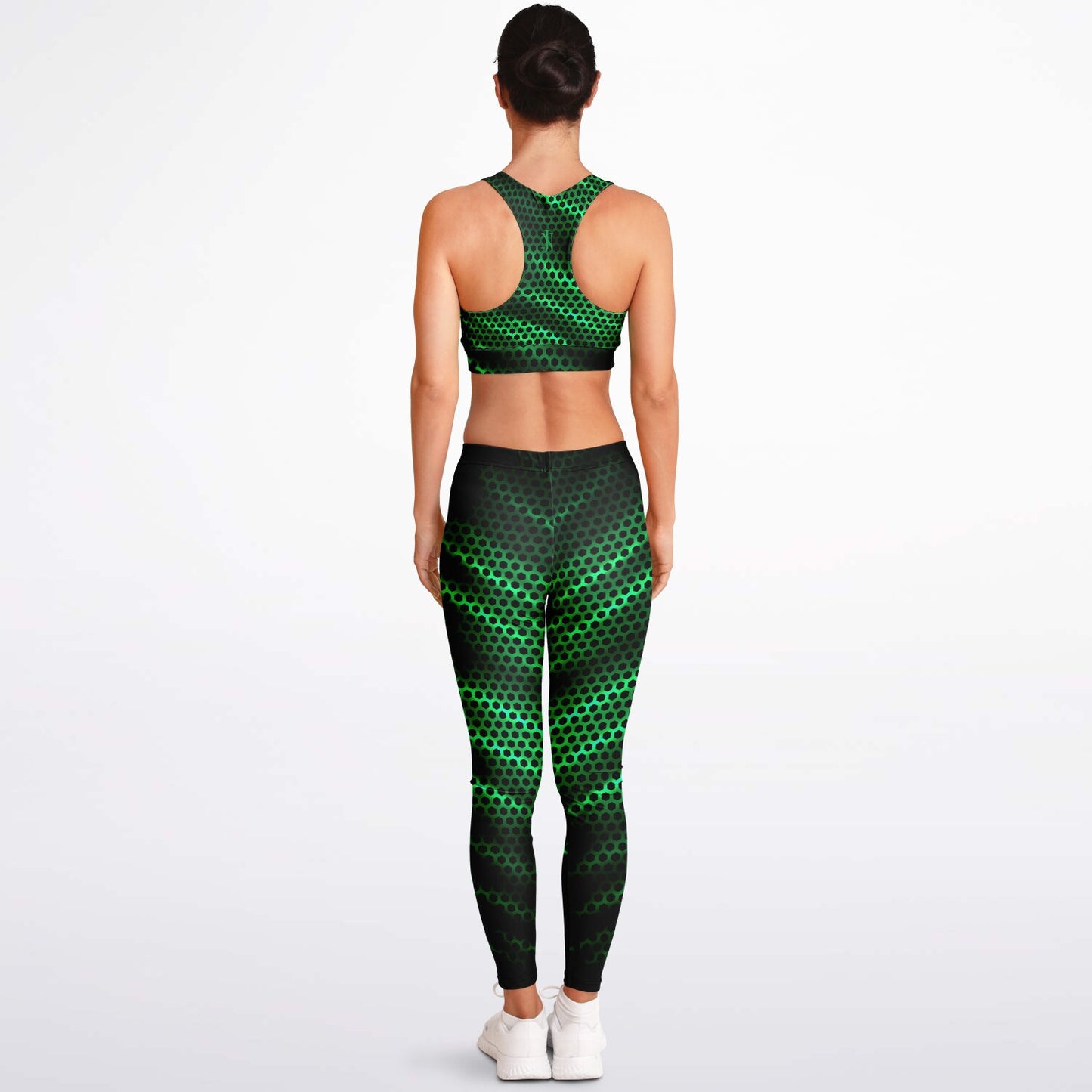 Black Carbon with Green Padded Sports Bra & Leggings -