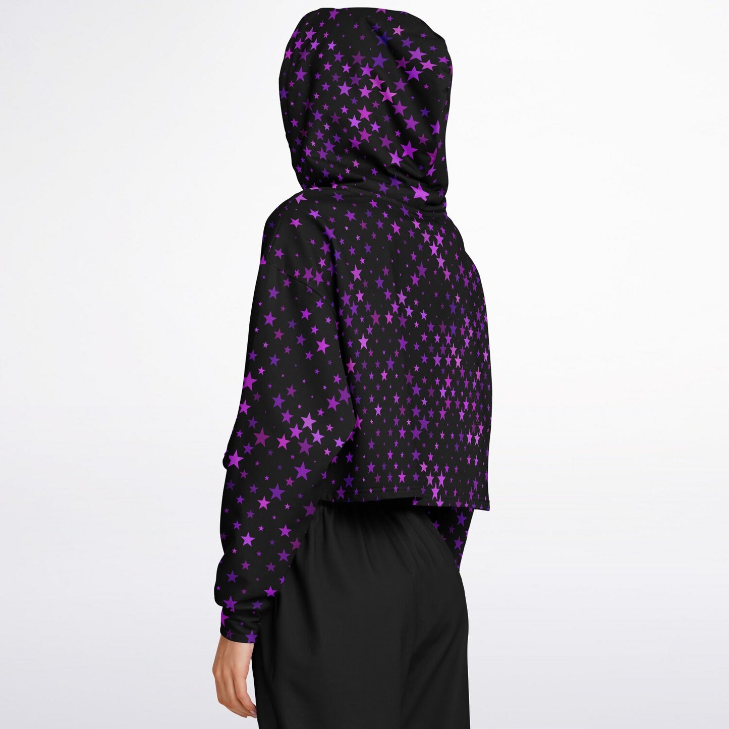Purple Star Crop Top Hoodie - AOP