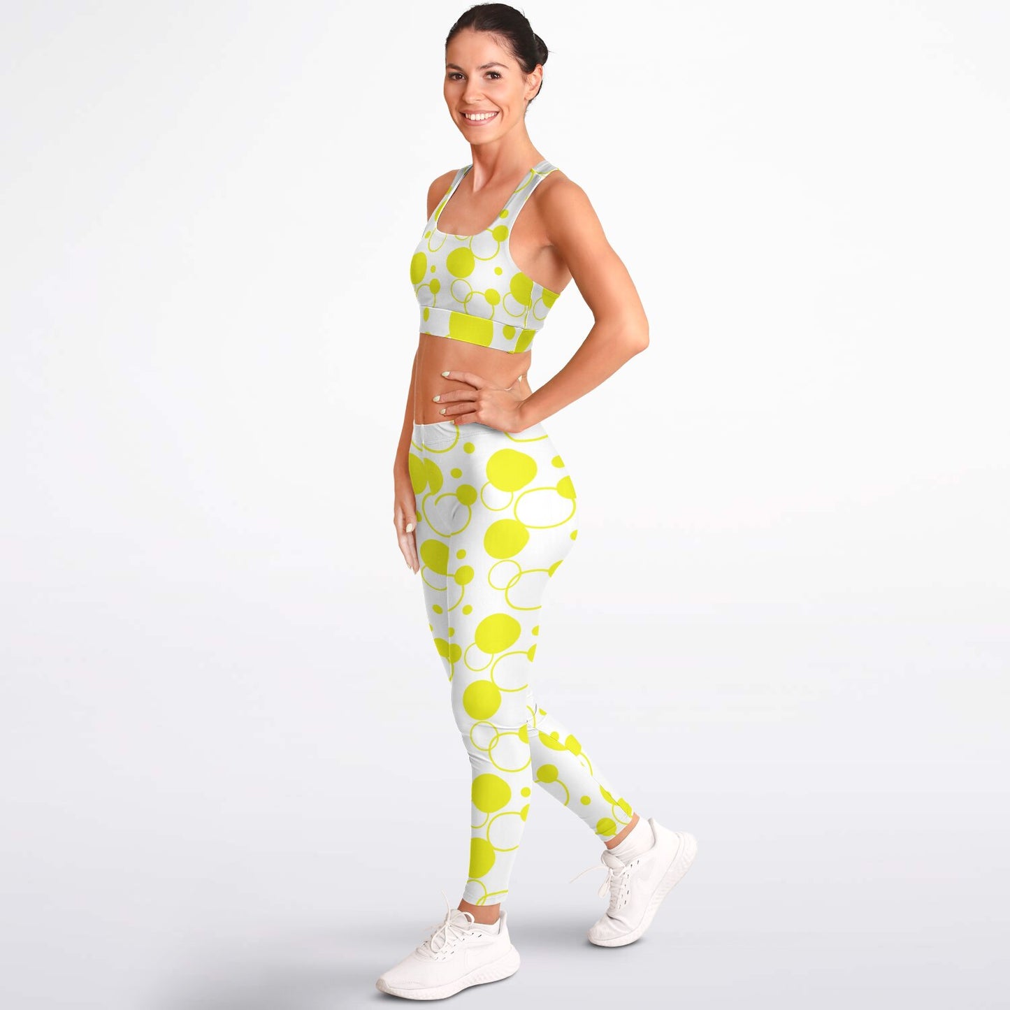 Yellow polka dots Padded Sports Bra & Leggings - AOP D1