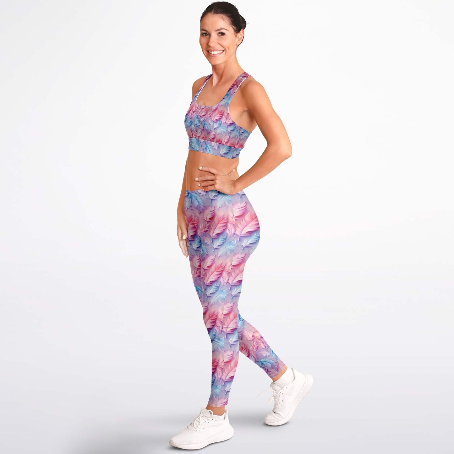Pink and Blue feathers Padded Sports Bra & Leggings - AOP