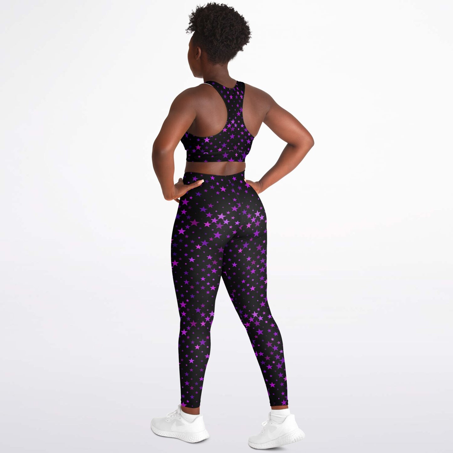 Purple Stars Padded Sports Bra & Leggings - AOP