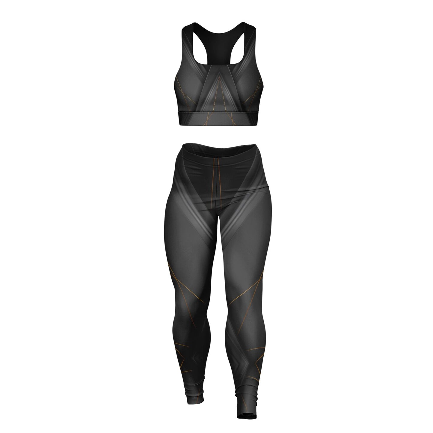 Black with Gray Padded Sports Bra & Leggings -