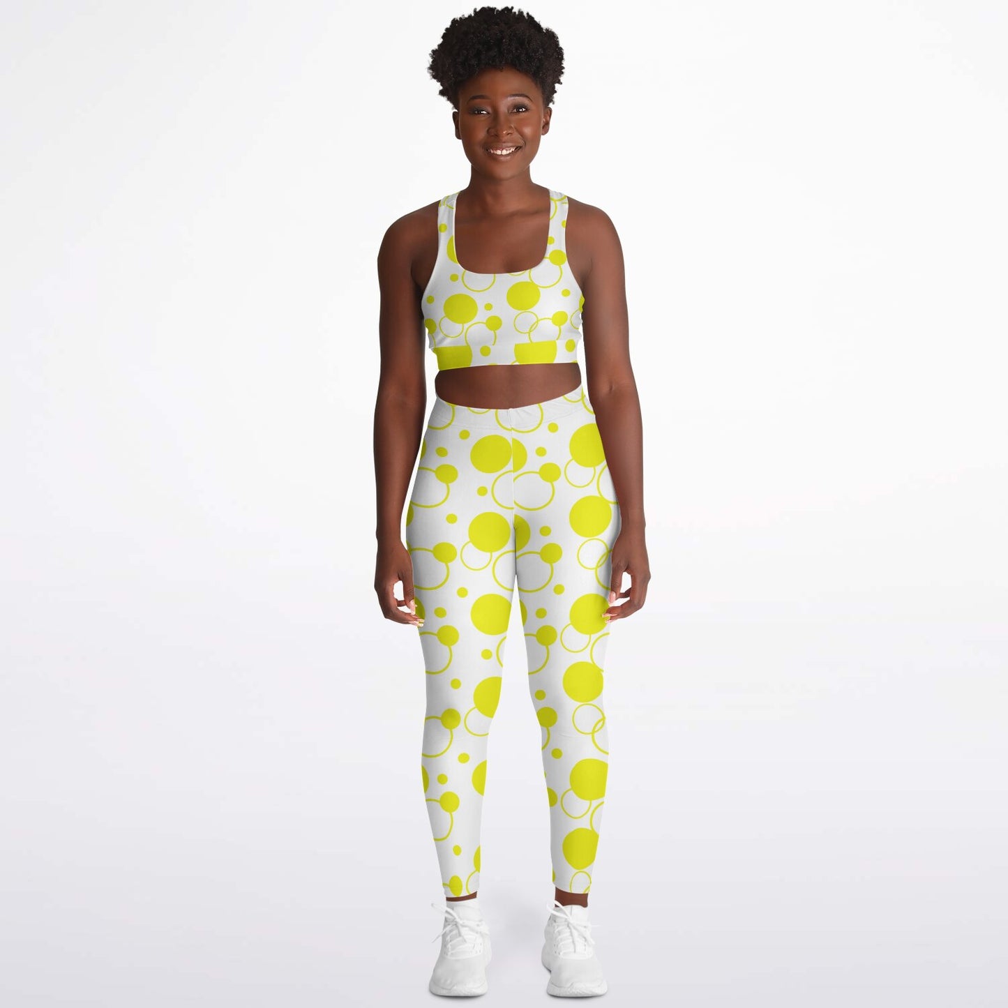 Yellow polka dots Padded Sports Bra & Leggings - AOP D1