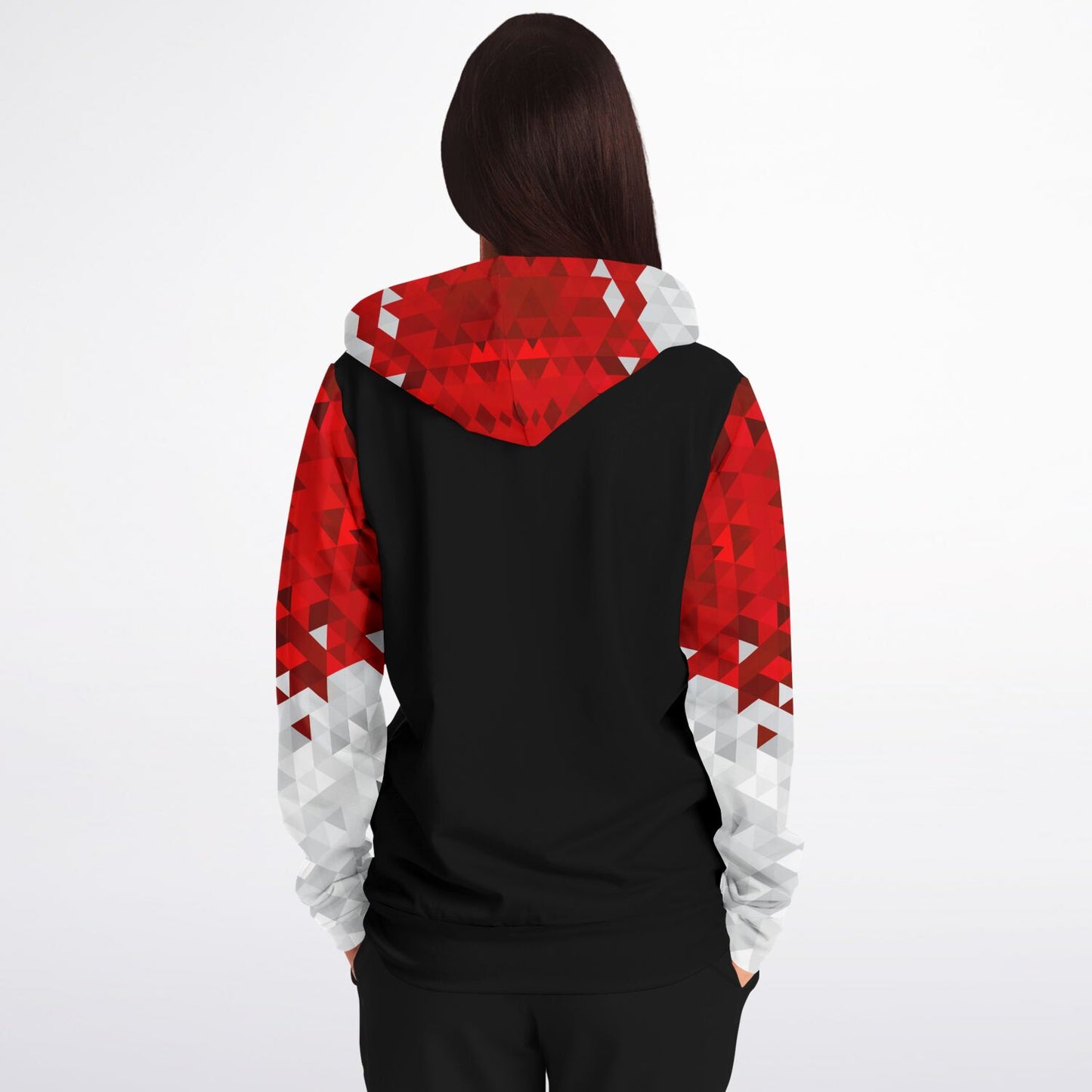 Red, white, silver diamond sleeves Fashion Zip-Up Hoodie -