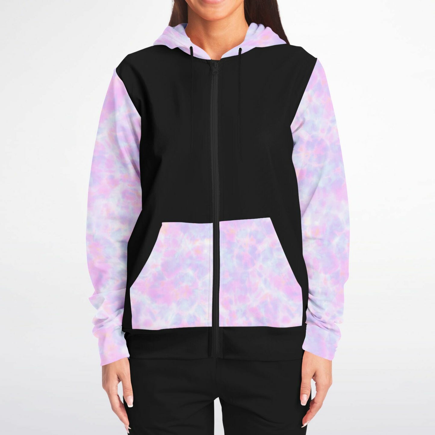 Black with purple and light blue sleeves Fashion Zip-Up Hoodie -