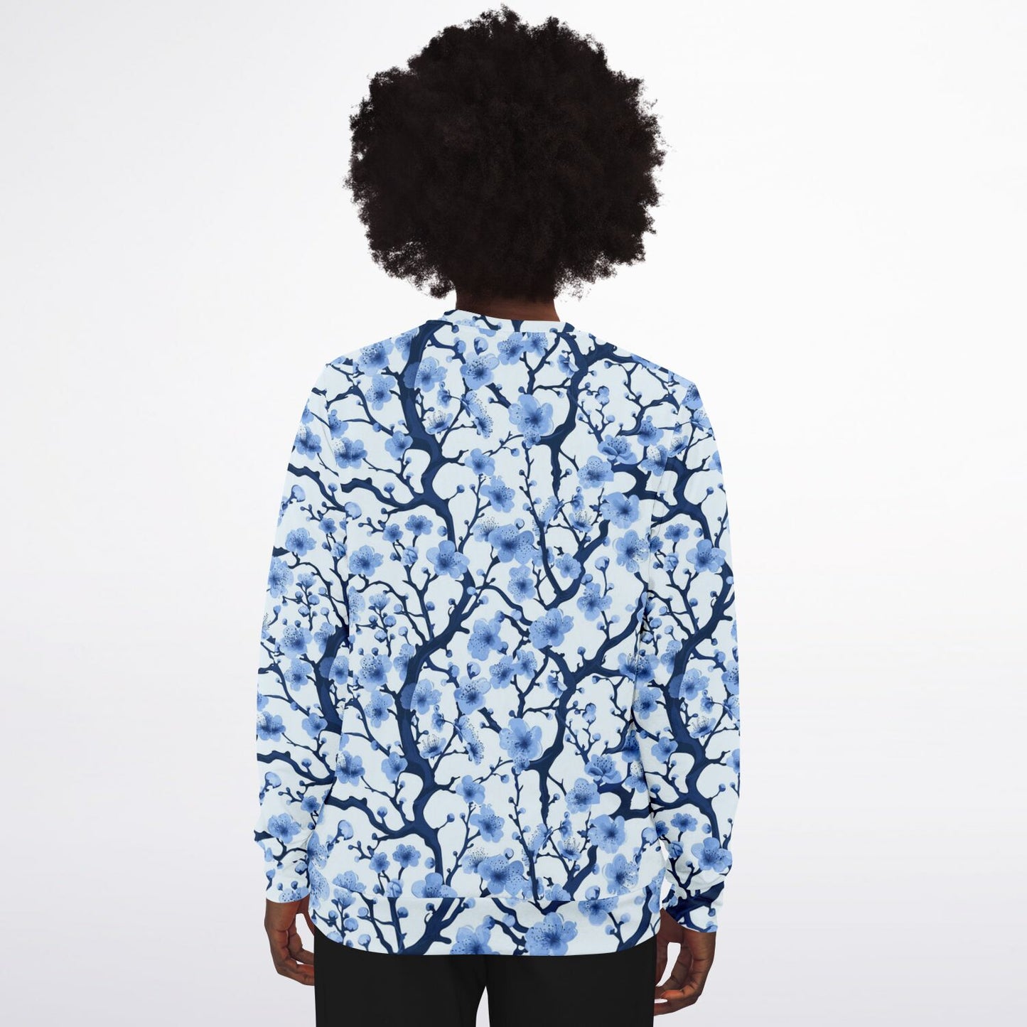 White with blue poplar tree crew Sweatshirt - AOP