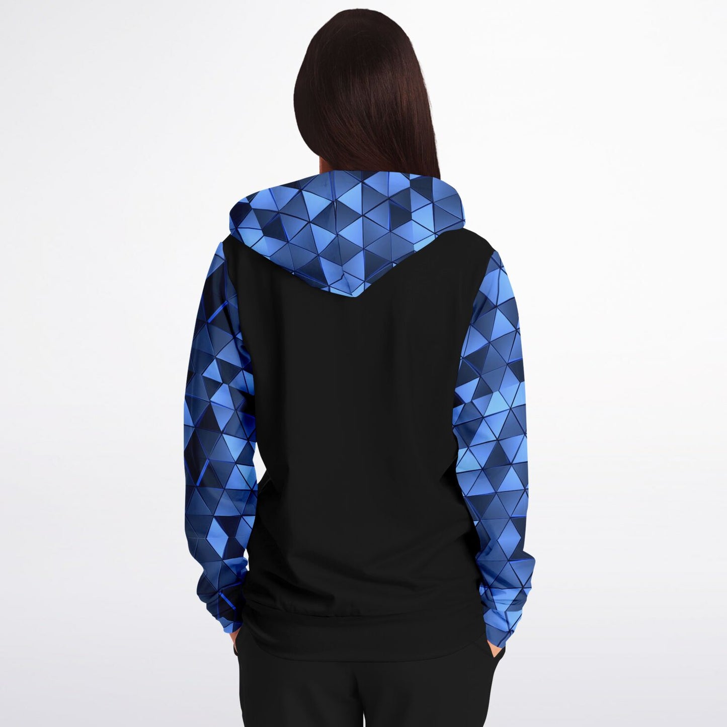 Black with Blue diamond sleeves Fashion Zip-Up Hoodie -