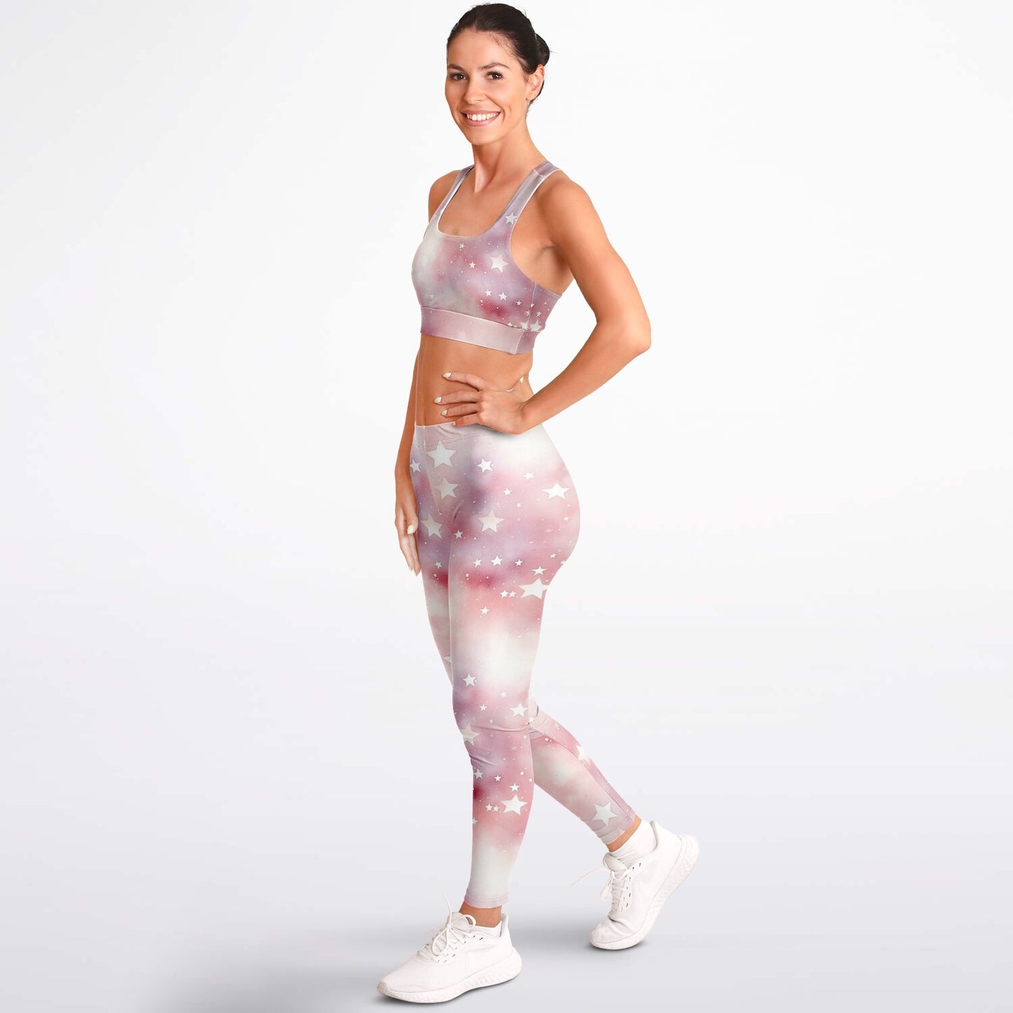 Pink stars Padded Sports Bra & Leggings - AOP