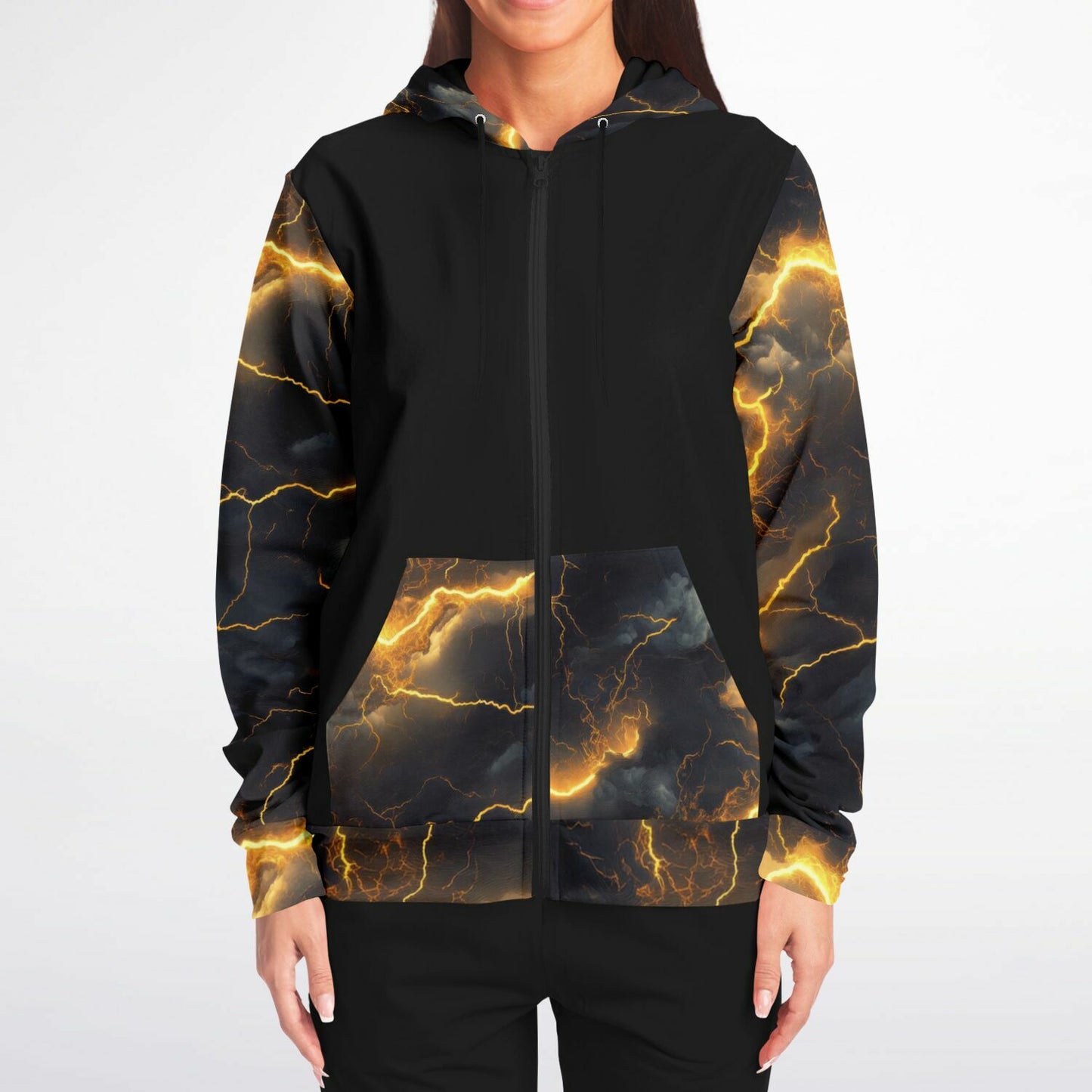 Gold Lightning Fashion Zip-Up Hoodie -