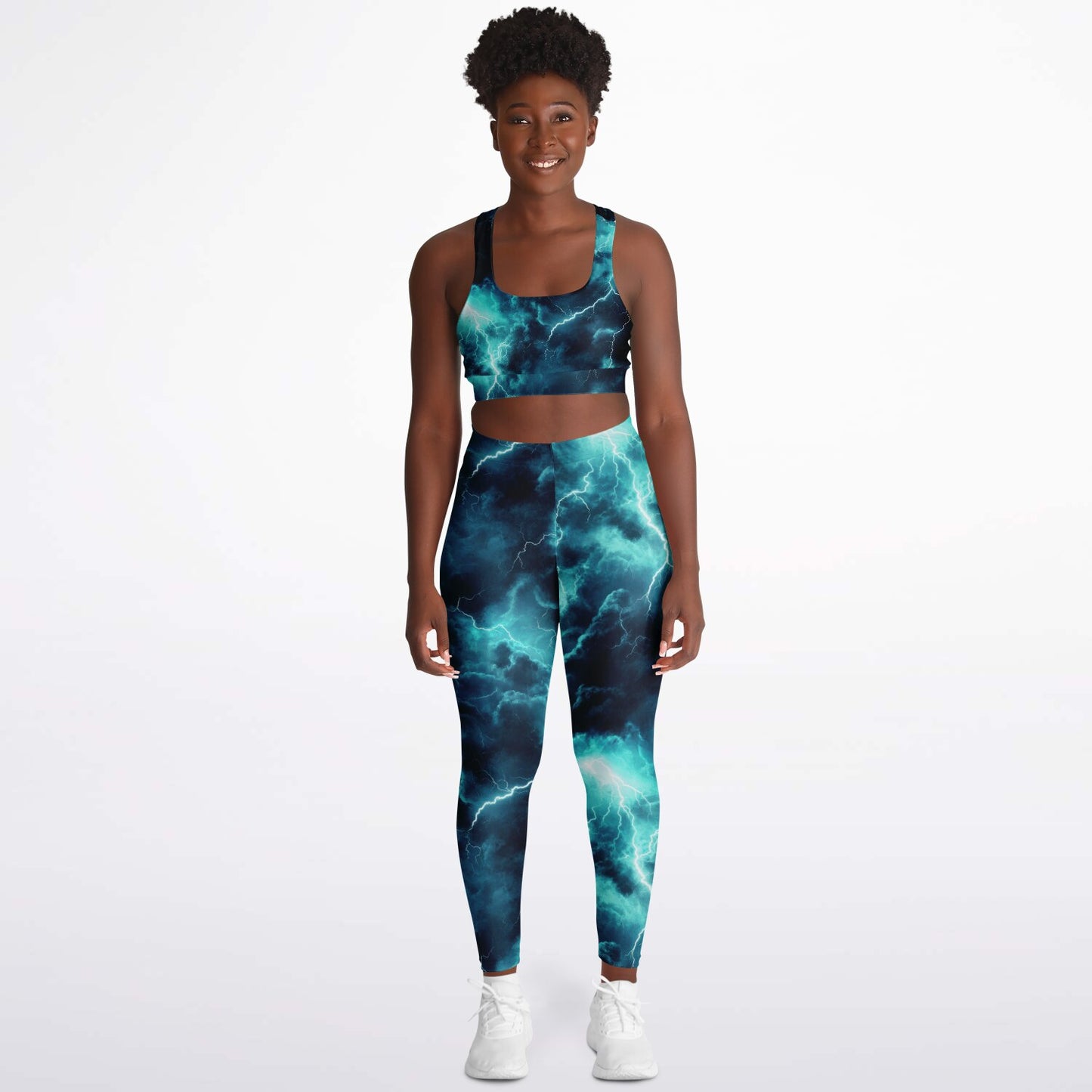 Turquois lightning Padded Sports Bra & Leggings -