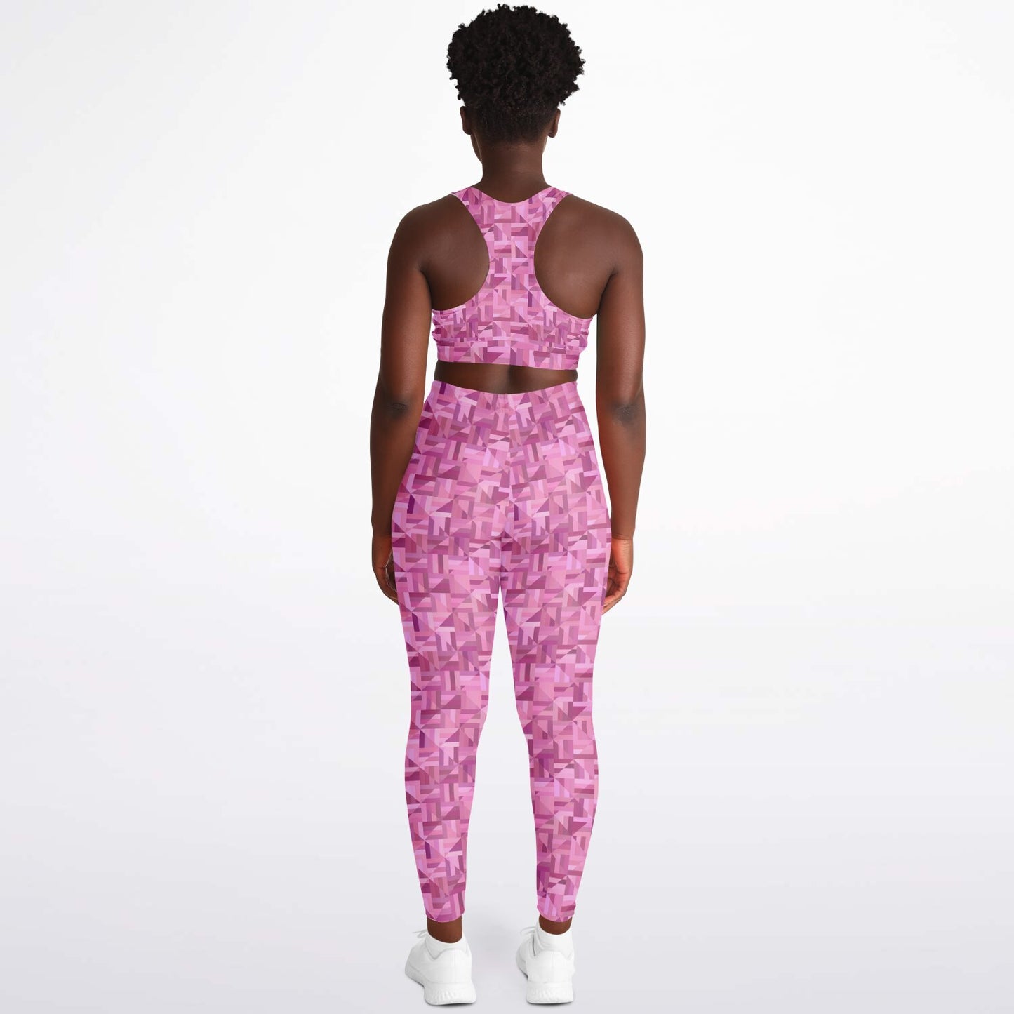 Pink geometric Padded Sports Bra & Leggings - AOP
