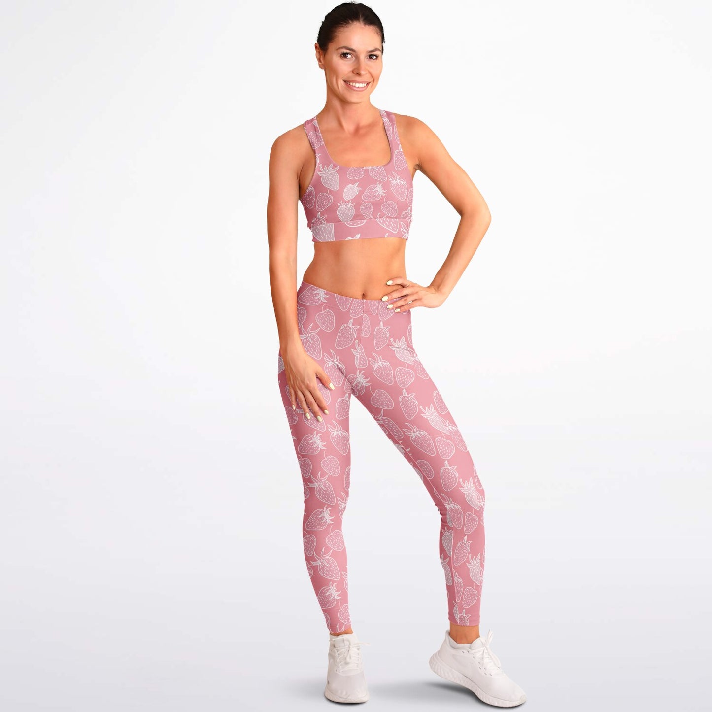 Pink Strawberry Padded Sports Bra & Leggings - AOP