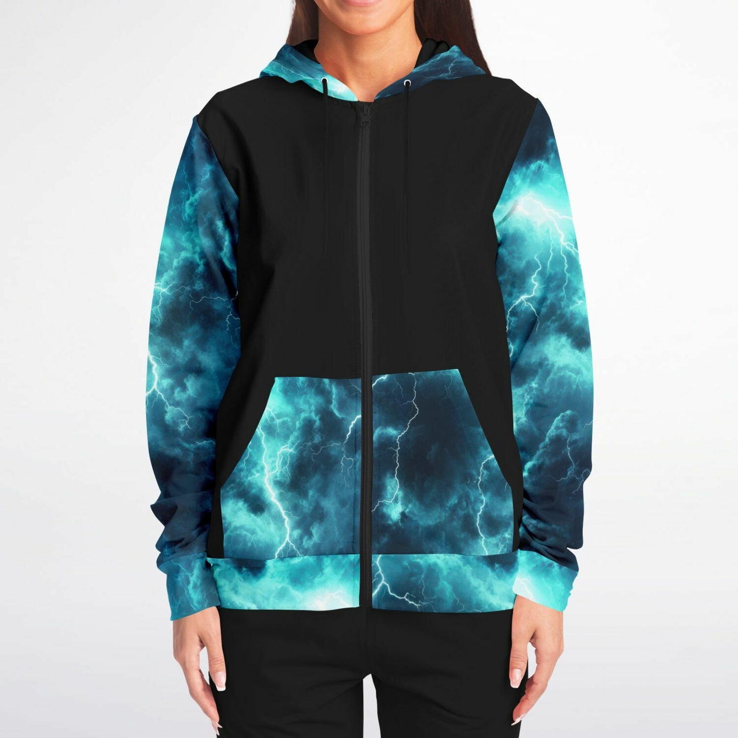 Turquoise Lightning Fashion Zip-Up Hoodie -