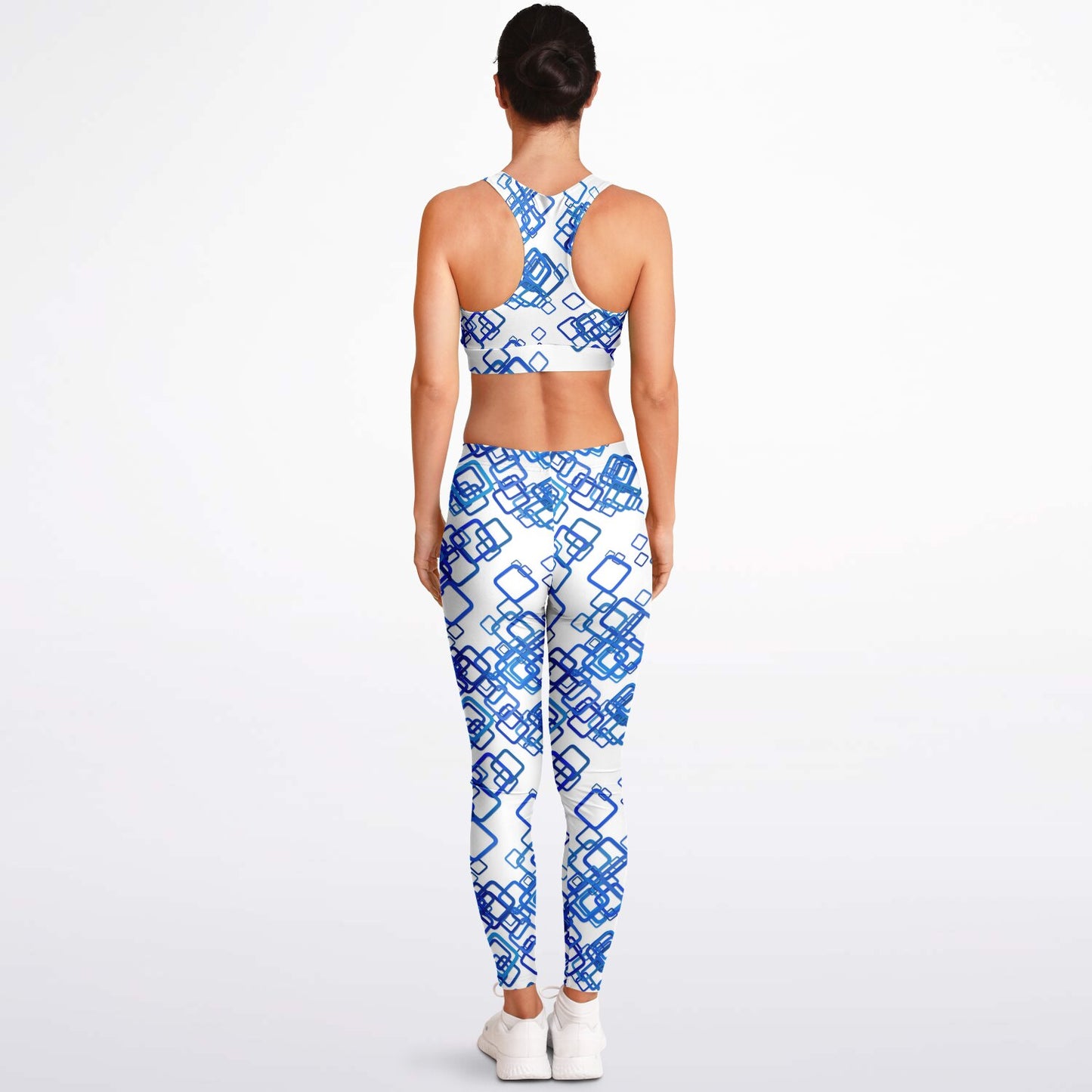 Blue squares Padded Sports Bra & Leggings - AOP
