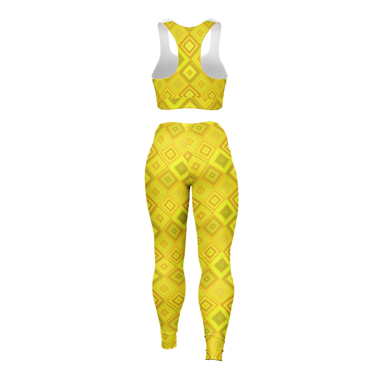 Yellow Diamonds Padded Sports Bra & Leggings - AOP