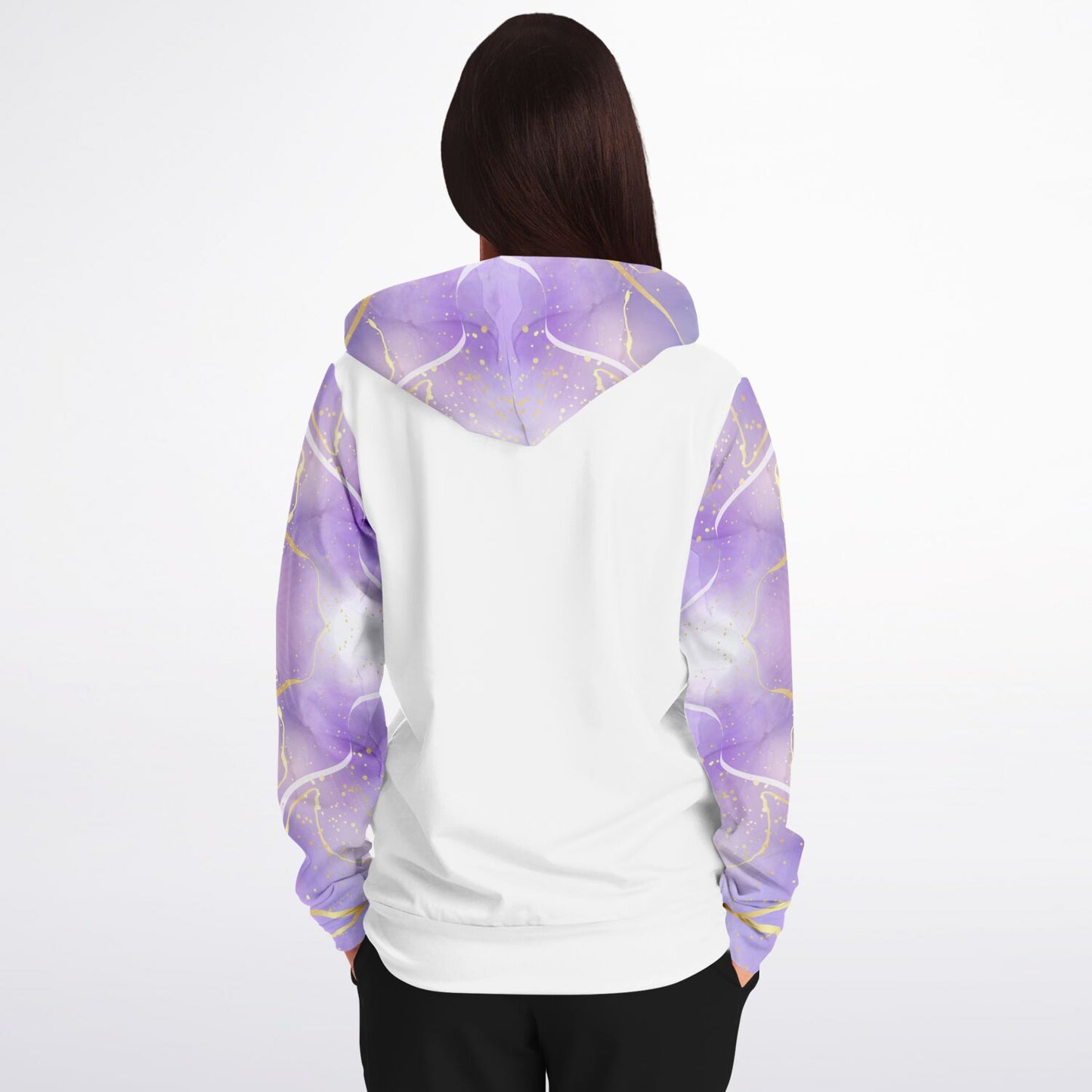 RN, Nurse Fashion Zip-Up Hoodie - White, gold text, with purple and gold ribbon sleeves