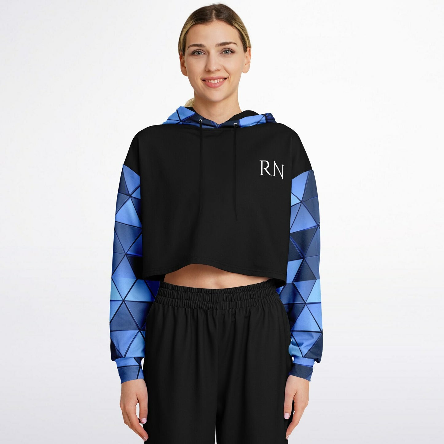 MICU, RN, Blue diamond Fashion Crop Hoodie - AOP