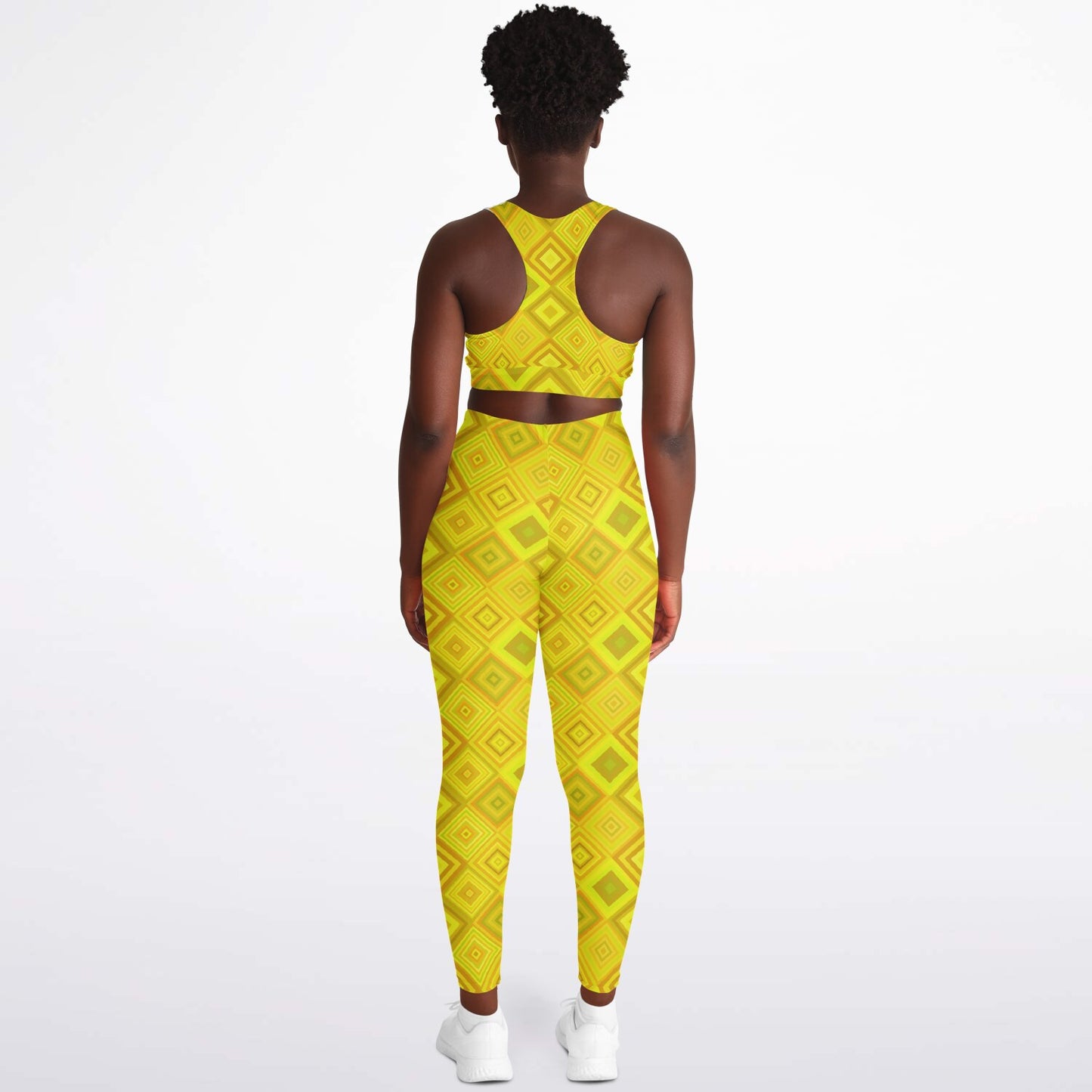 Yellow Diamonds Padded Sports Bra & Leggings - AOP