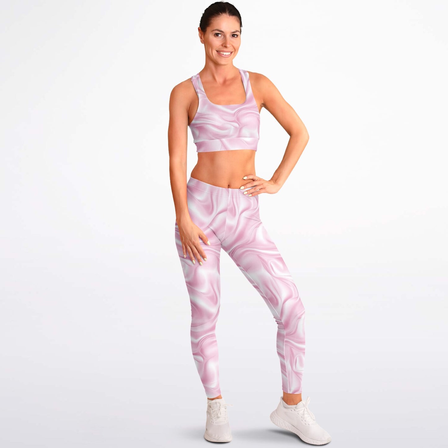 Pink silk Padded Sports Bra & Leggings - AOP
