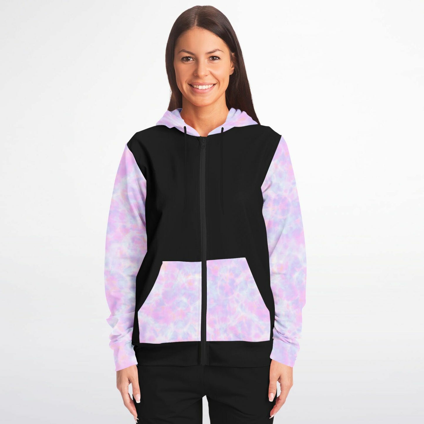Black with purple and light blue sleeves Fashion Zip-Up Hoodie -