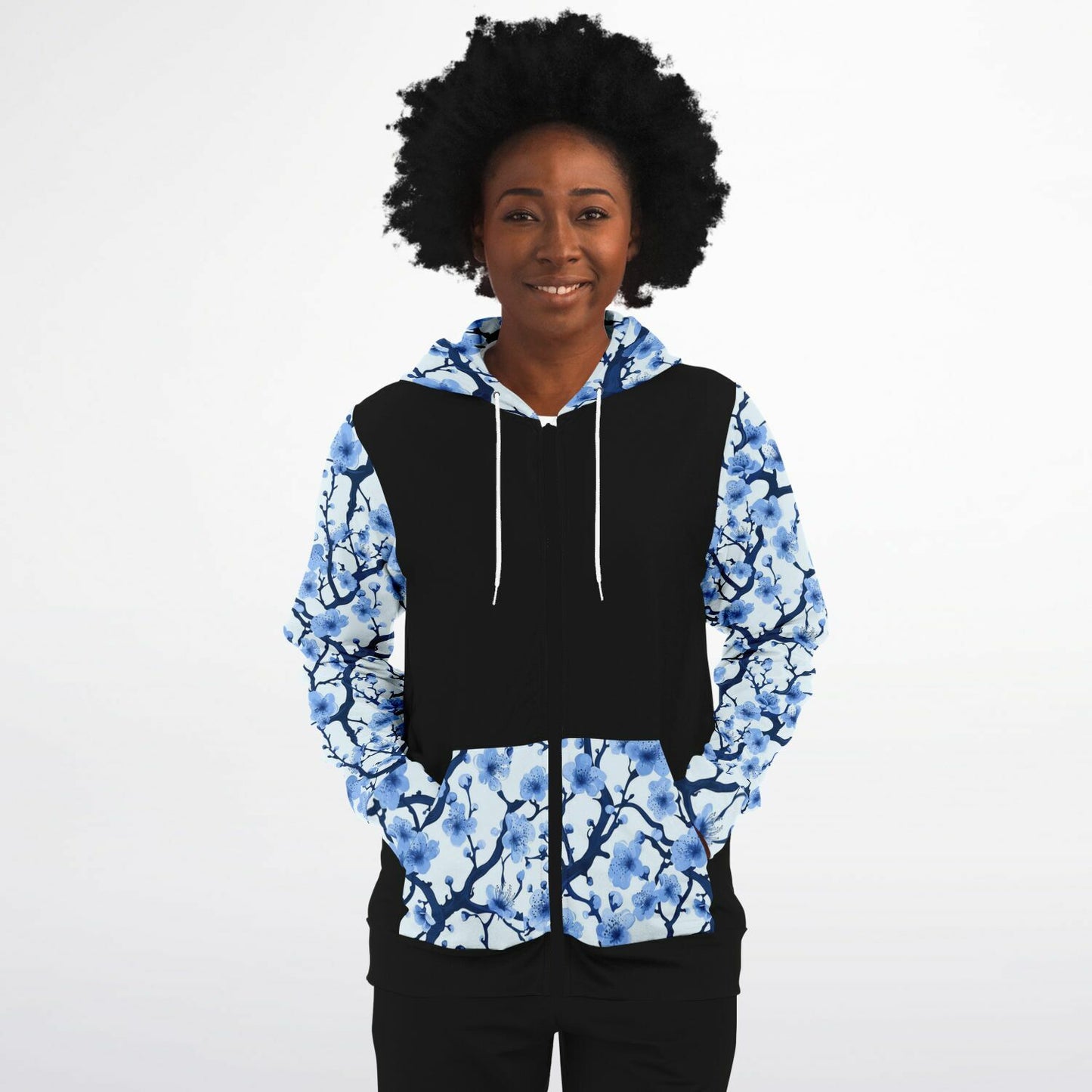 White with blue poplar tree Zip-Up Hoodie - AOP